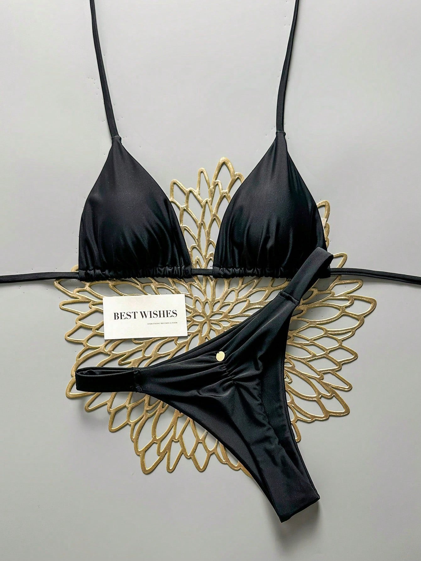 Swim Vcay 2pcs/Set Halter Triangle Cup Bikini Swimwear For Beach Vacation, Spring/Summer - image 11