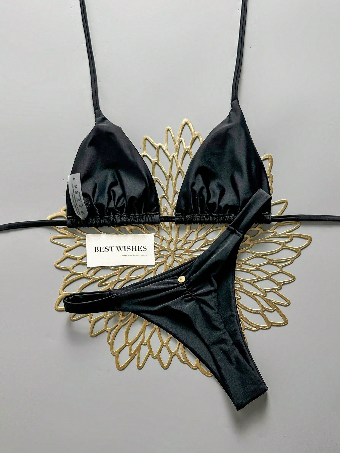 Swim Vcay 2pcs/Set Halter Triangle Cup Bikini Swimwear For Beach Vacation, Spring/Summer - image 12