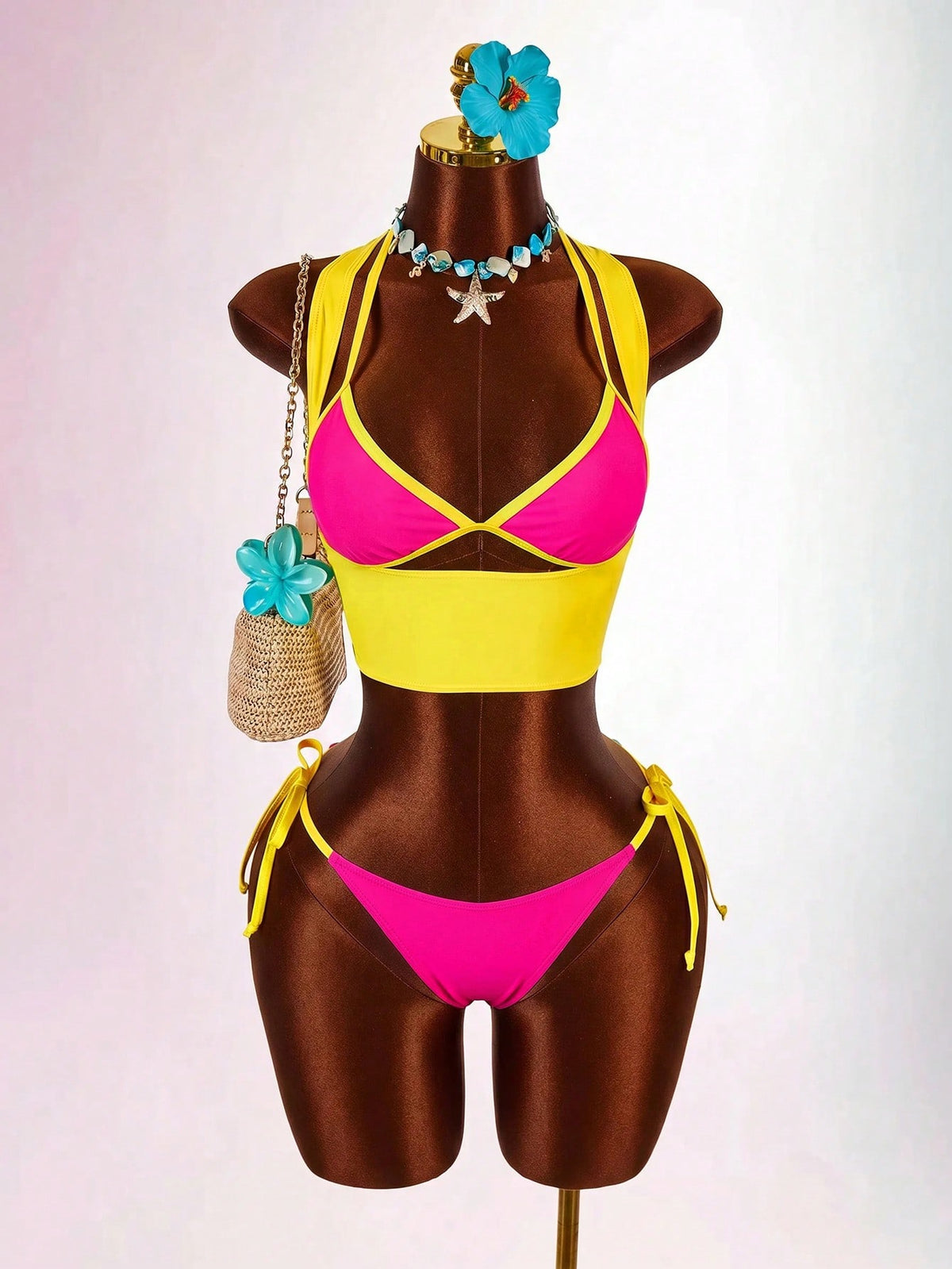 Amplova Women's Contrast Trim 3 Pieces Set Sexy Avant-Garde Vacation Outfit U-Neck Cutout Tie Top And Bottom - image 13