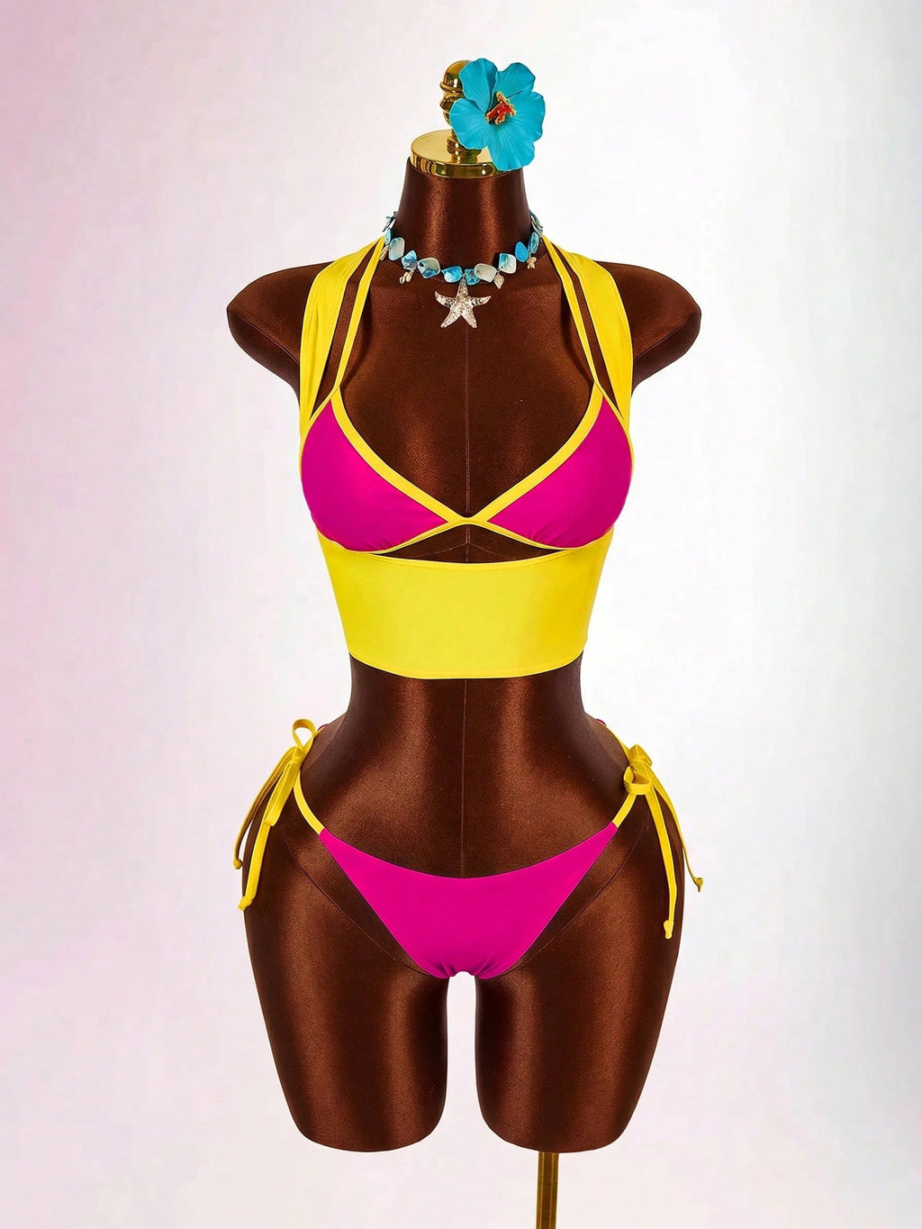 Amplova Women's Contrast Trim 3 Pieces Set Sexy Avant-Garde Vacation