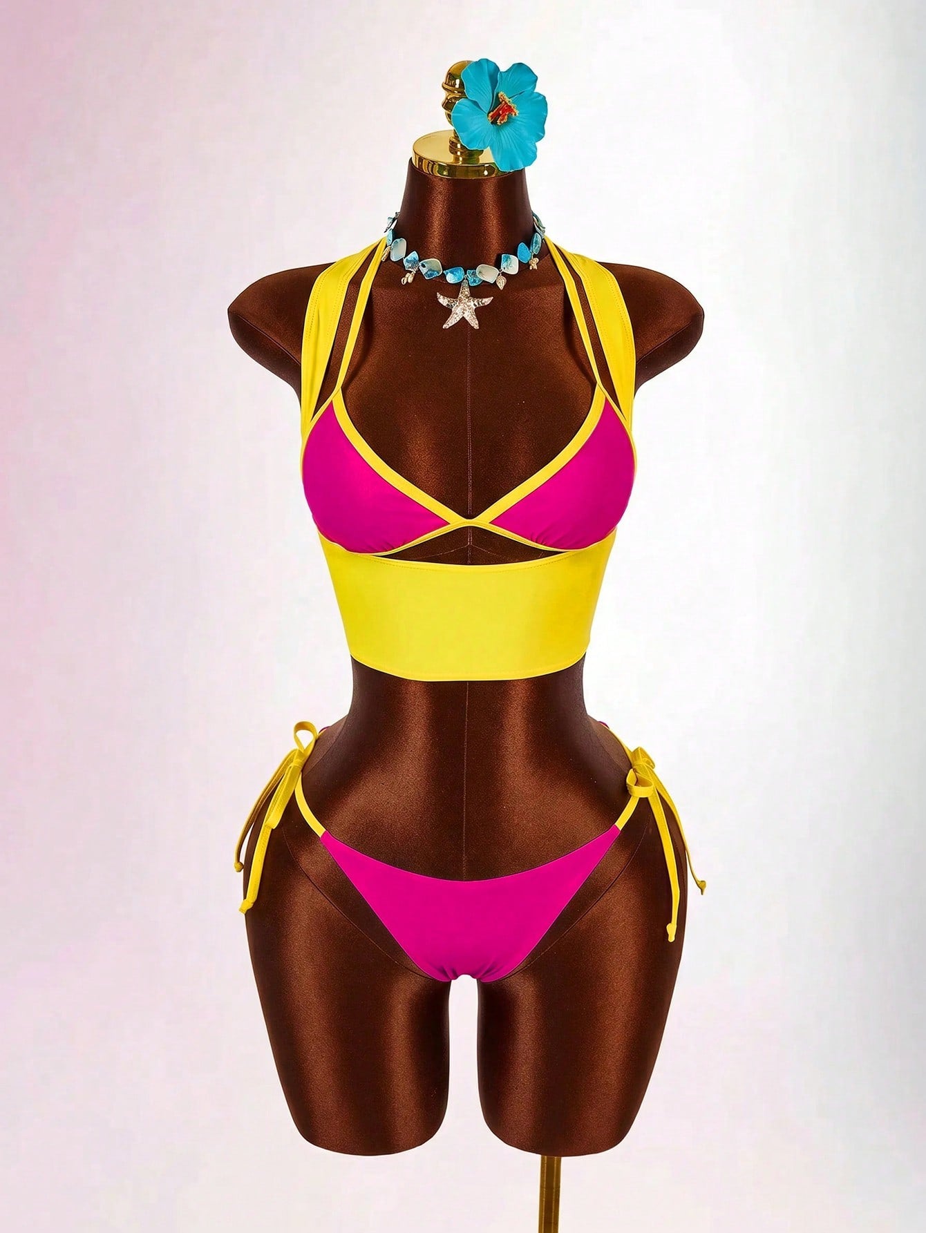 Amplova Women's Contrast Trim 3 Pieces Set Sexy Avant-Garde Vacation