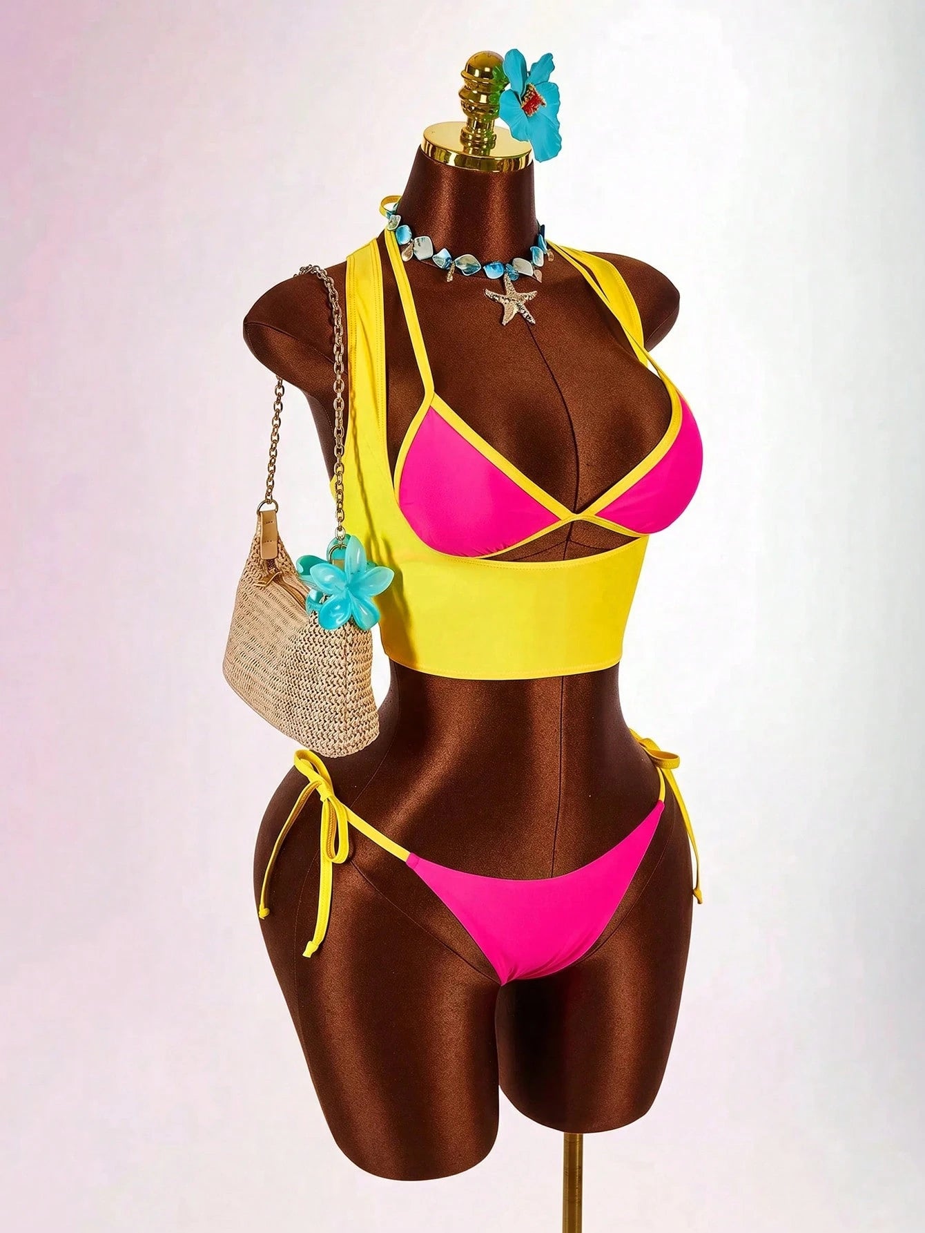 Amplova Women's Contrast Trim 3 Pieces Set Sexy Avant-Garde Vacation