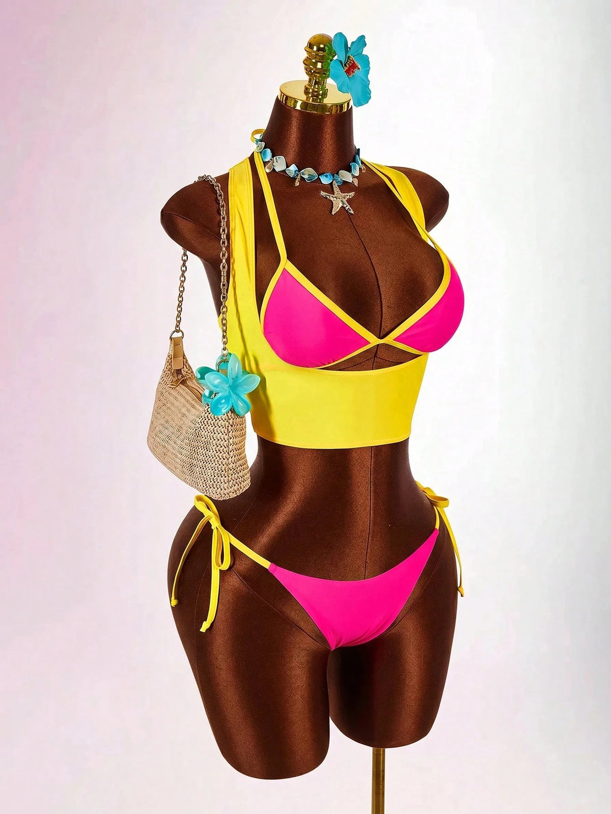 Amplova Women's Contrast Trim 3 Pieces Set Sexy Avant-Garde Vacation Outfit U-Neck Cutout Tie Top And Bottom - image 11