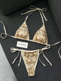 Swim SXY 2pcs/Set Women's Sexy Beaded & Sequin Decorated Spaghetti Strap Halter
