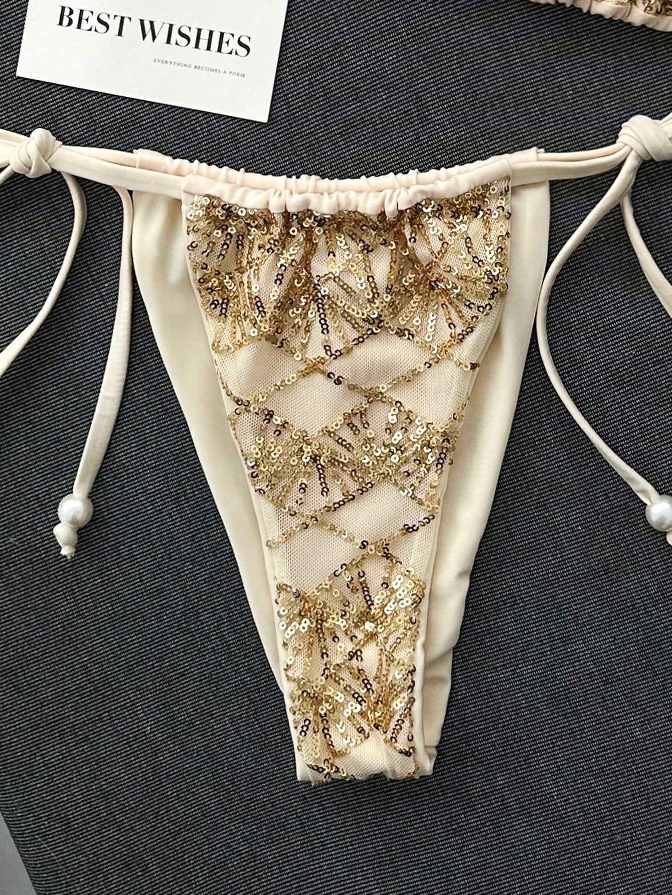 Swim SXY 2pcs/Set Women's Sexy Beaded & Sequin Decorated Spaghetti Strap Halter
