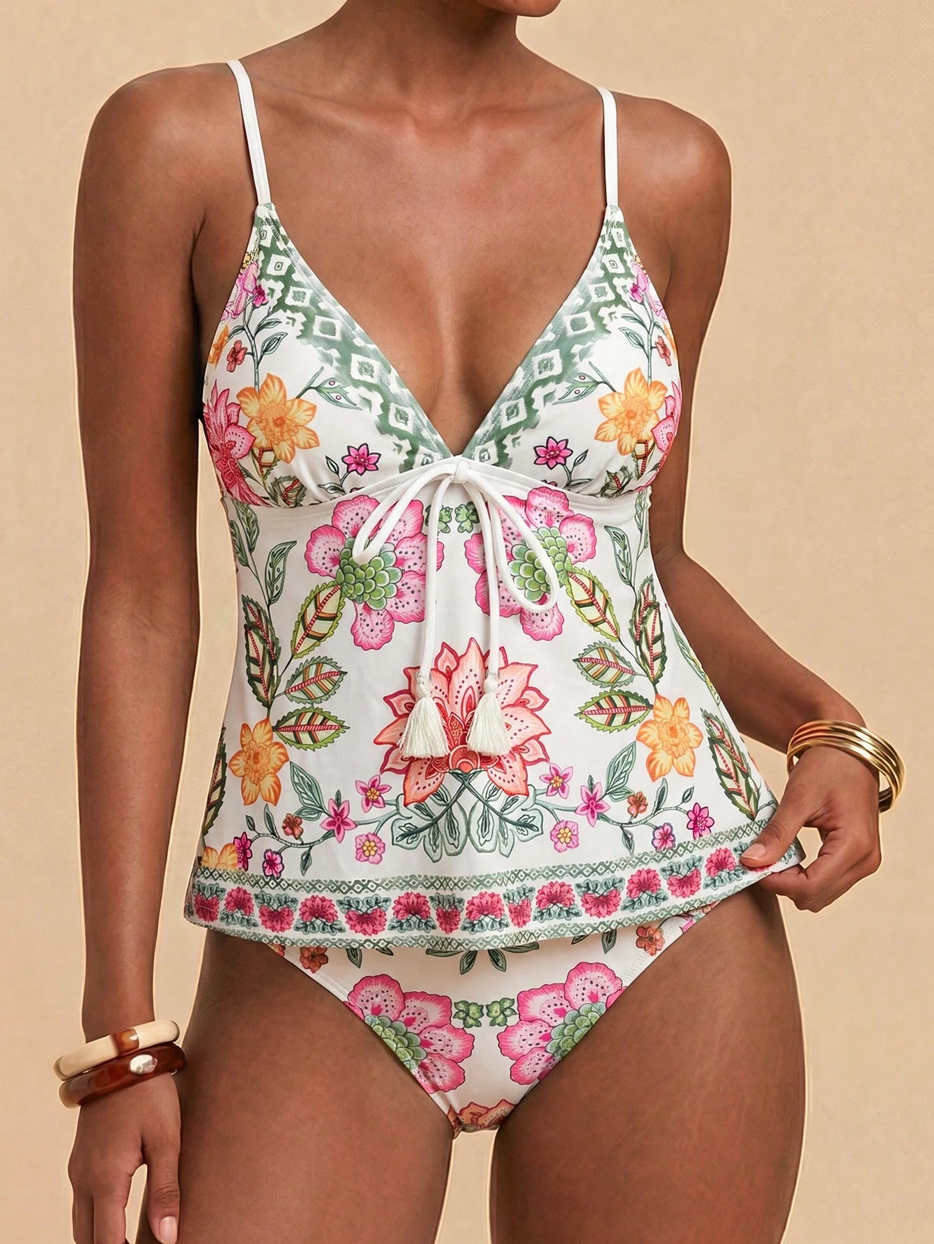 Travachic Women's Summer Beach Vacation Knotted Floral Print Tankini