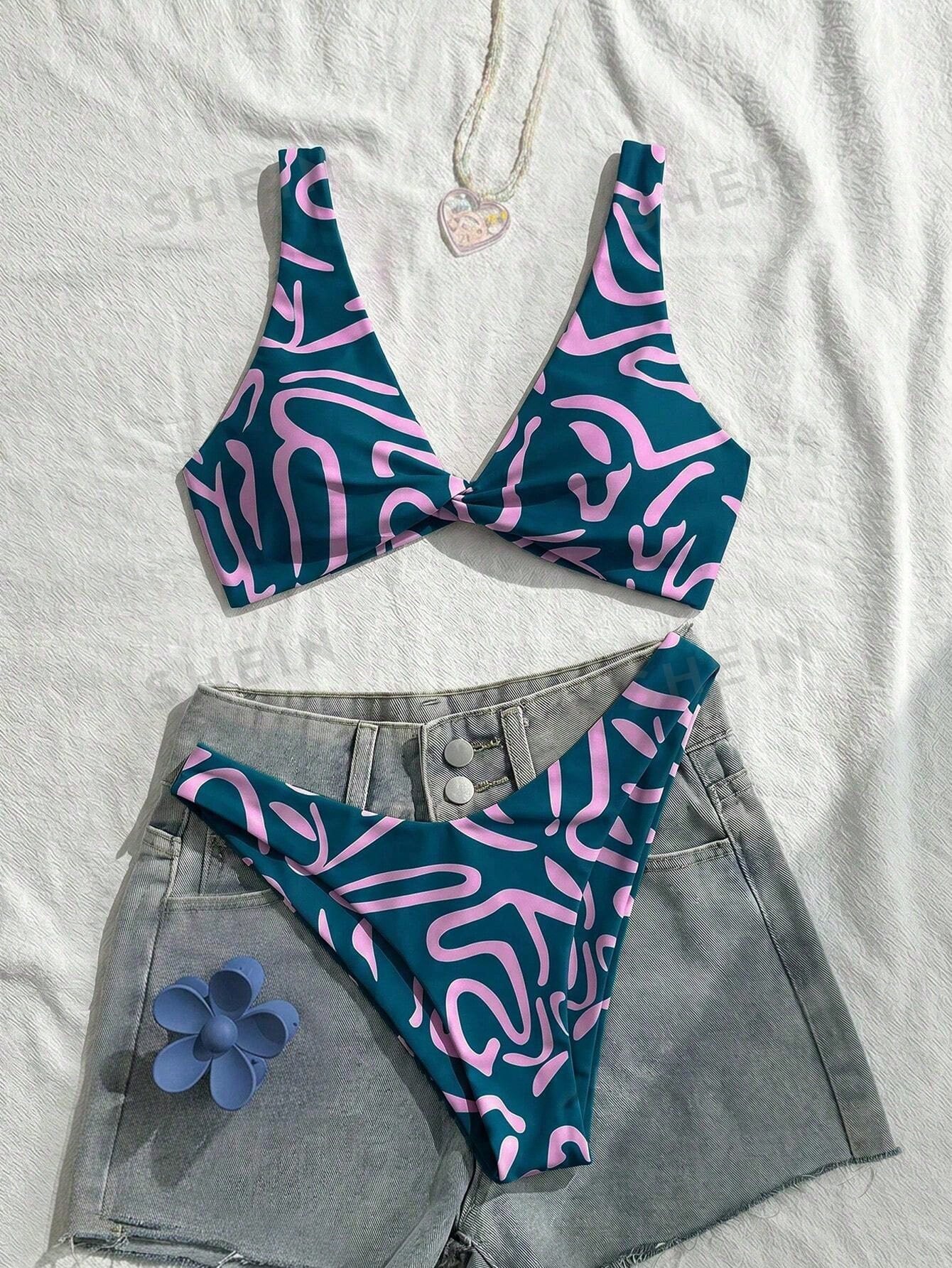 Swim Vcay Women Fashion Blue Floral Print Separate Swimwear Set, Sexy Bikini Beachwear Suitable For Going Out - image 18