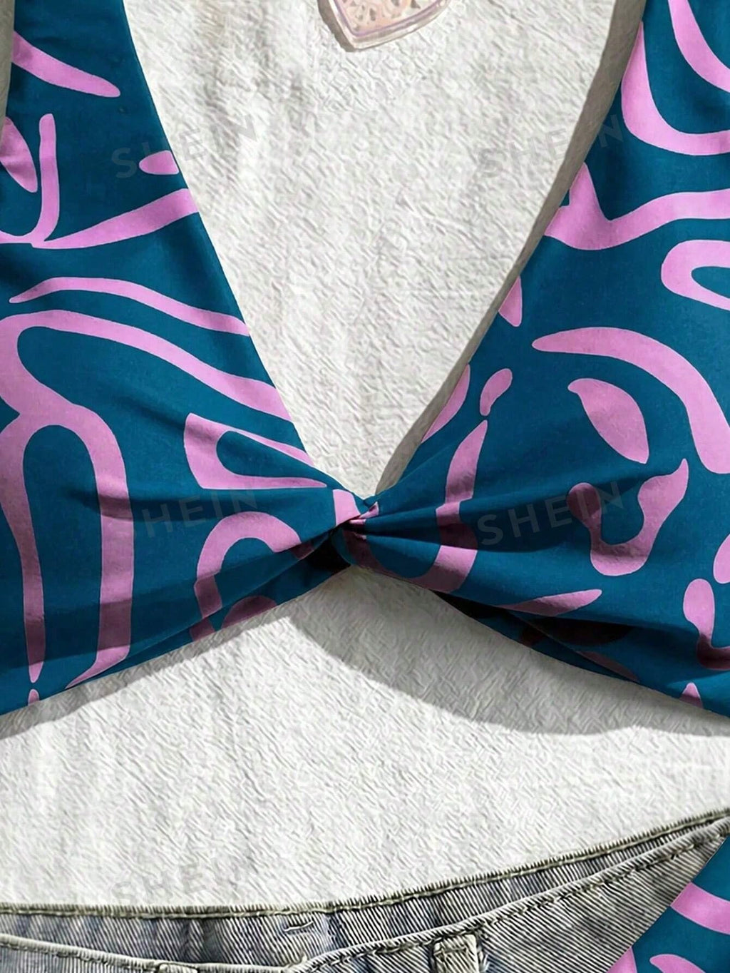 Swim Vcay Women Fashion Blue Floral Print Separate Swimwear Set, Sexy