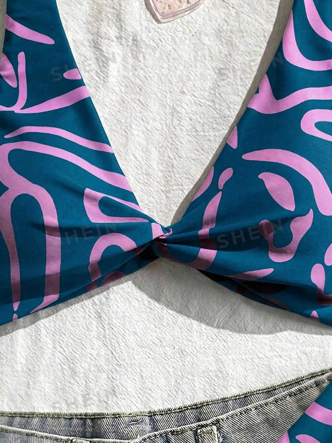 Swim Vcay Women Fashion Blue Floral Print Separate Swimwear Set, Sexy