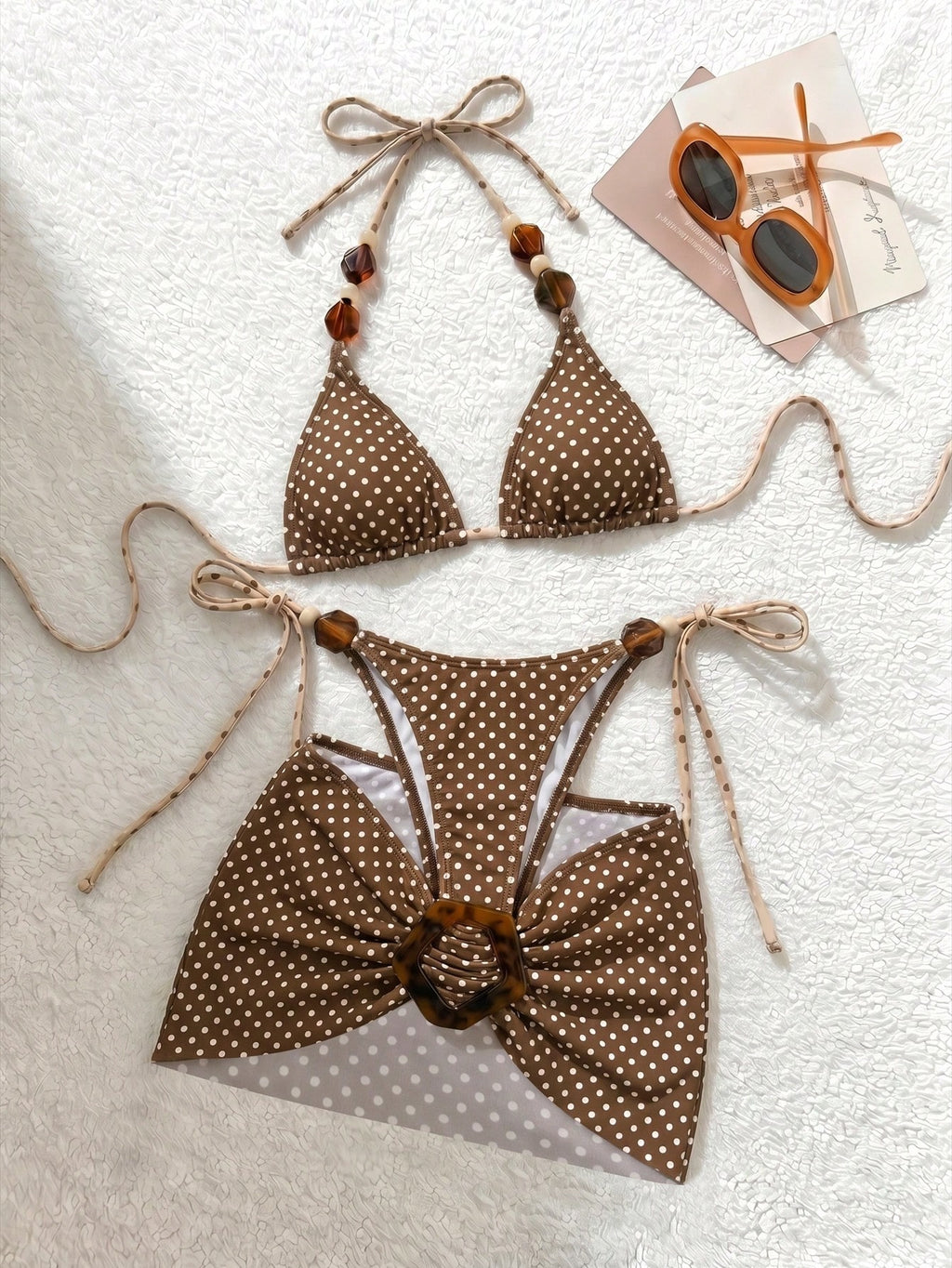 Costavie Women's Stone Accessory Backless Mesh Bikini Three Pieces Swimwear,Light - image 20