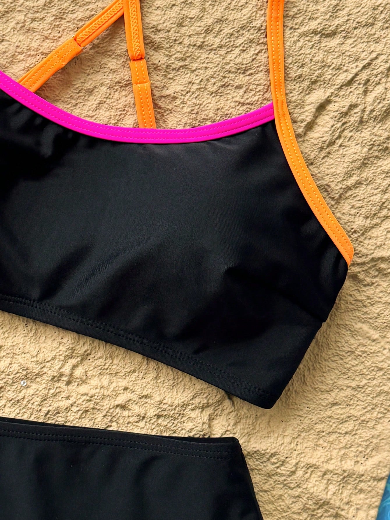 Holidaya New Summer Women's Spaghetti Strap Sleeveless Black Top With Colorful Trim And Black Shorts, Simple - image 7