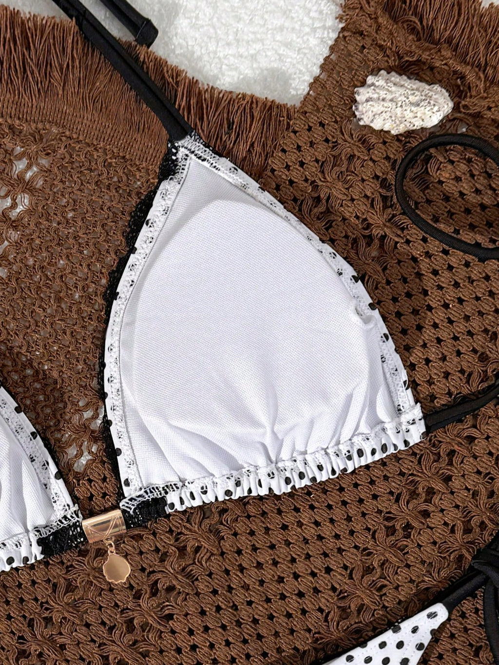 New Lace Elegant Polka Dot Print Halter Tie Bikini Set, Fashionable