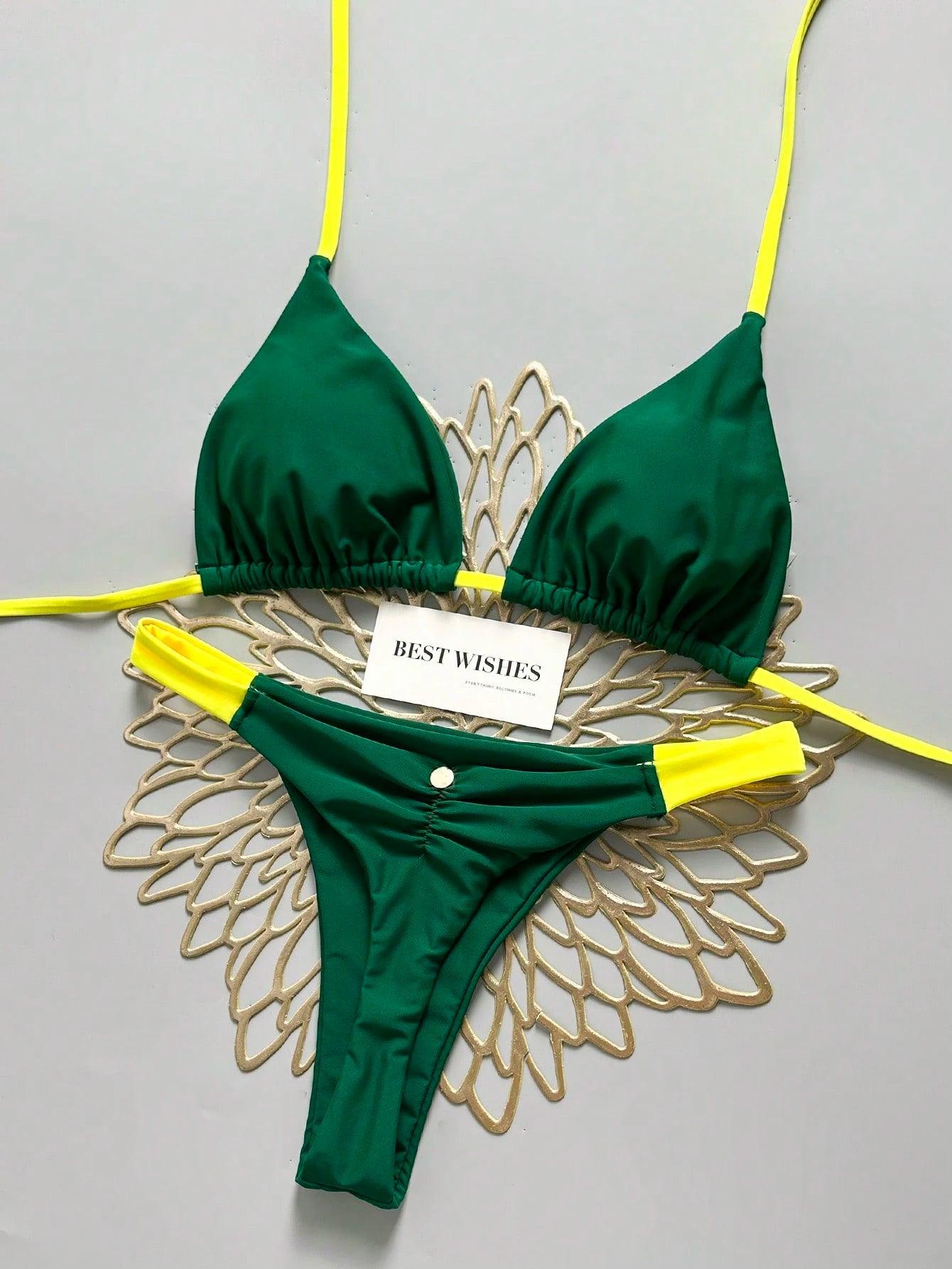 Swim Vcay 2pcs/Set Halter Triangle Cup Bikini Swimwear For Beach Vacation, Spring/Summer - image 18