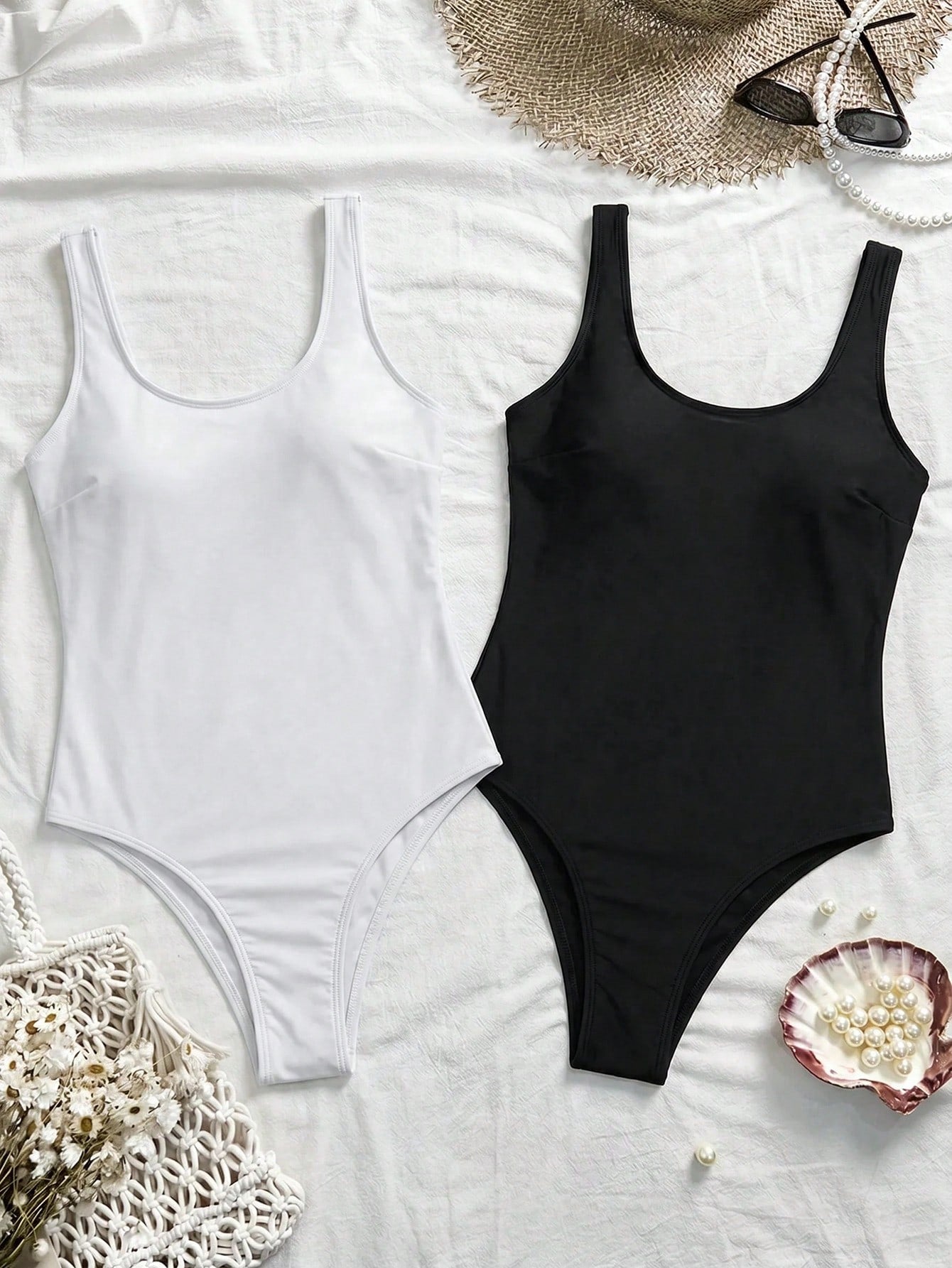 Swim Basics Women Solid Color Sleeveless Slim Fit One Piece Swimsuit, Summer Beach Vacation - image 11