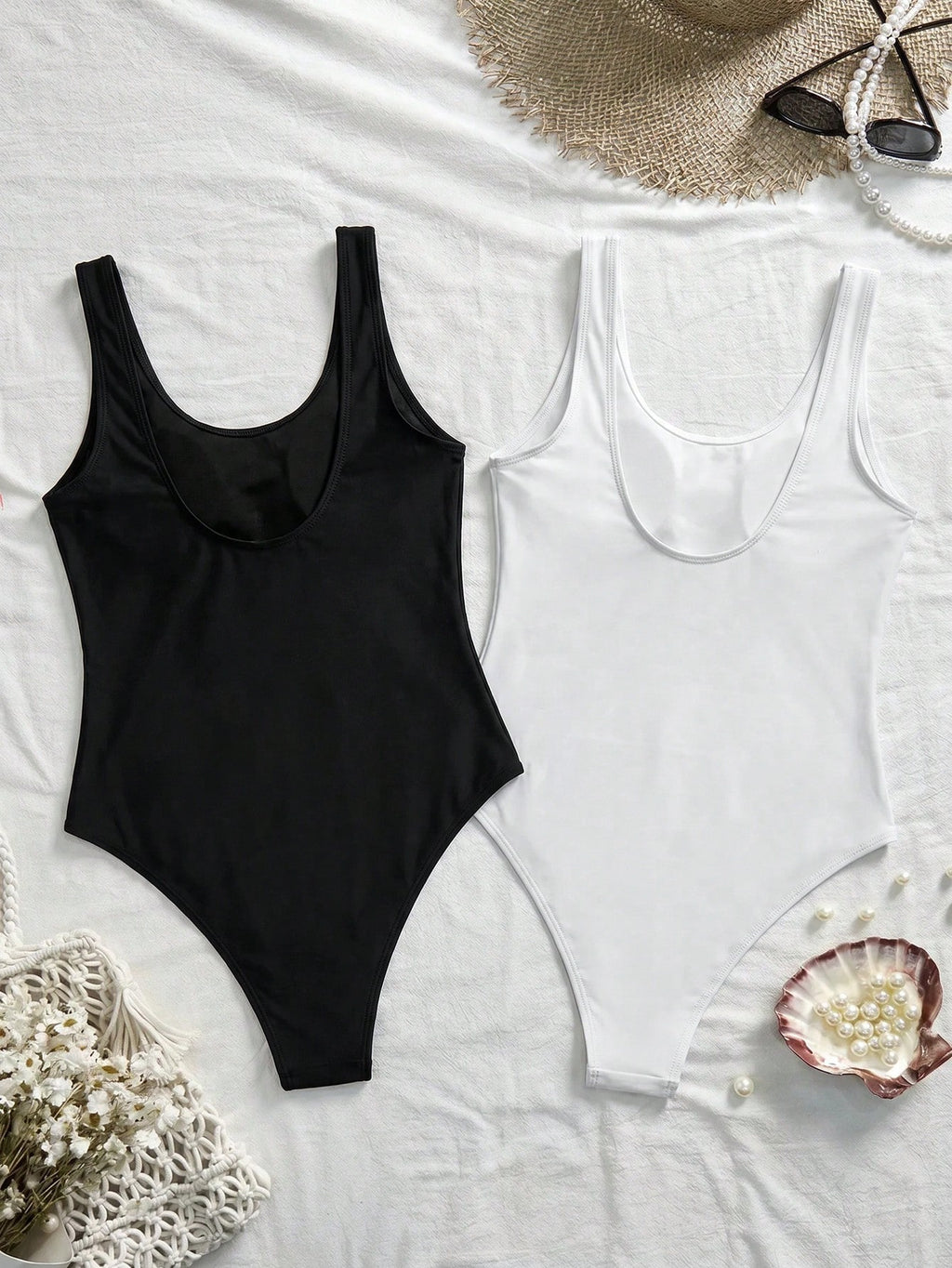 Swim Basics Women Solid Color Sleeveless Slim Fit One Piece Swimsuit, Summer Beach Vacation - image 12
