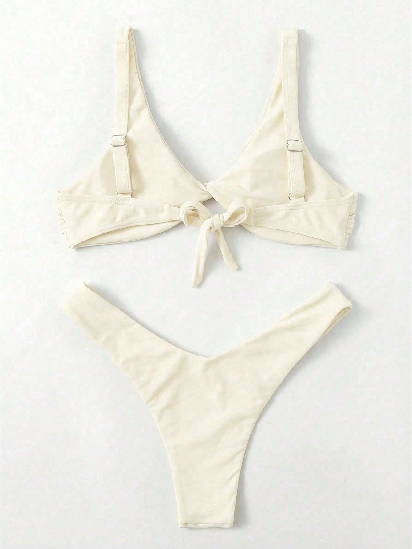 Swim Mod Fish Scales Print Knot Front Swim Top & Swim Bottom Bikini