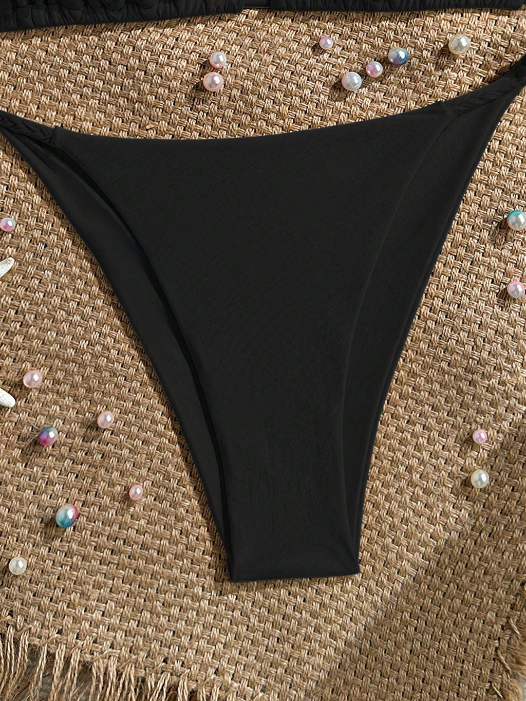 Bonvoyette Women's New Bikini Set, Apricot Solid Color Knitted Pearl