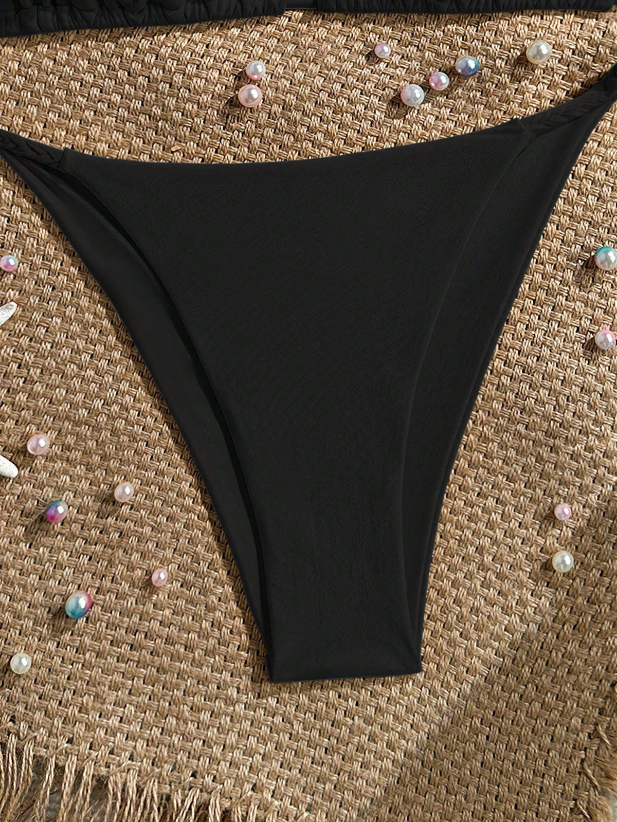 Bonvoyette Women's New Bikini Set, Apricot Solid Color Knitted Pearl Starfish Accessory Design, Halter Neck - image 16