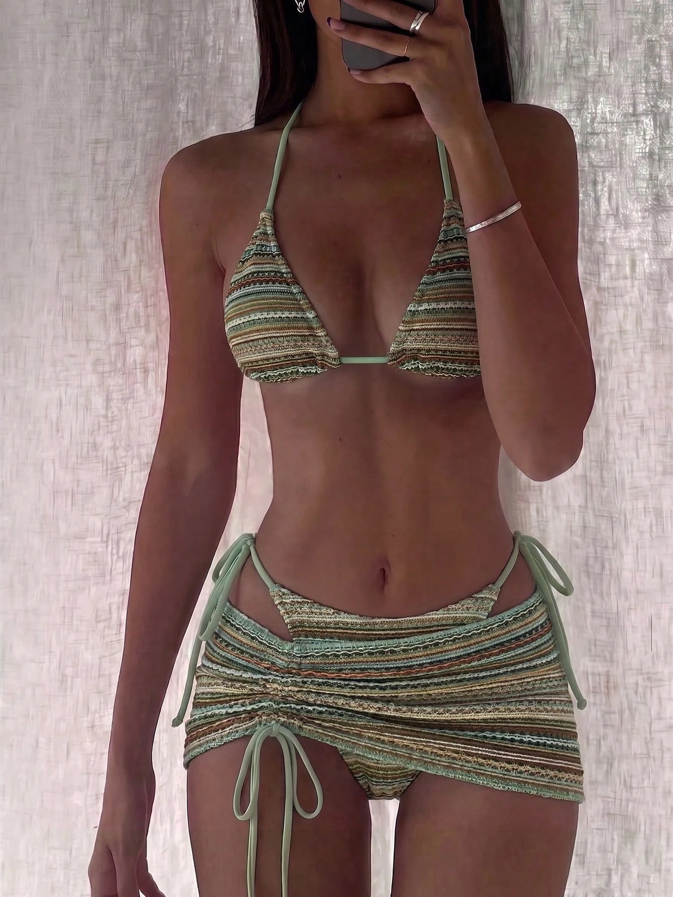 Bikinx Women's Wavy Pattern Backless Sexy Bikini Set With Cover-Up