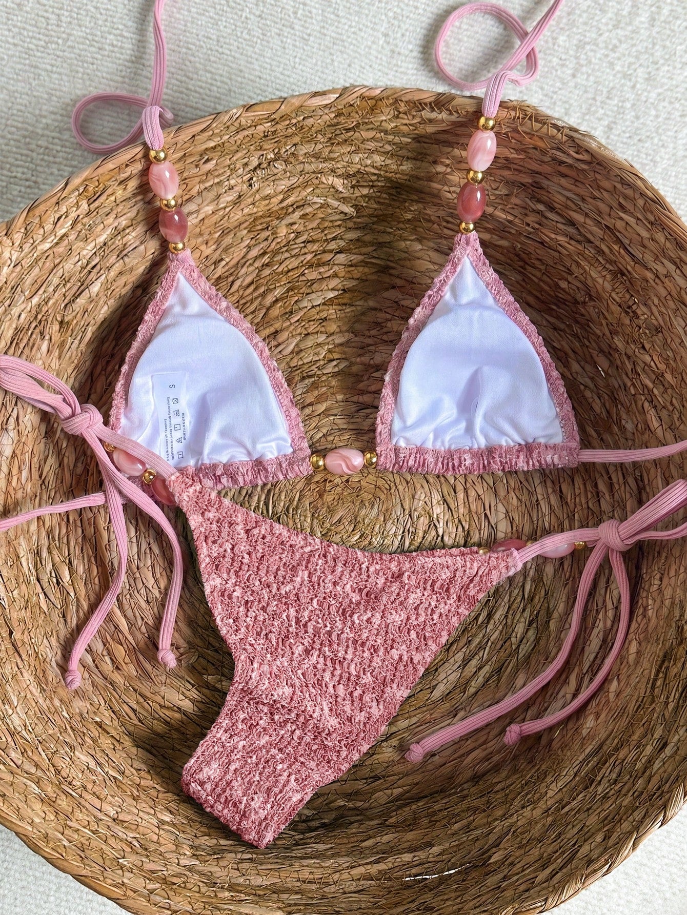 Bikinx Women's Elegant Textured Beaded Halter Bikini Set, Side Tie Bottoms, Backless Tie Swimwear, Suitable - image 18