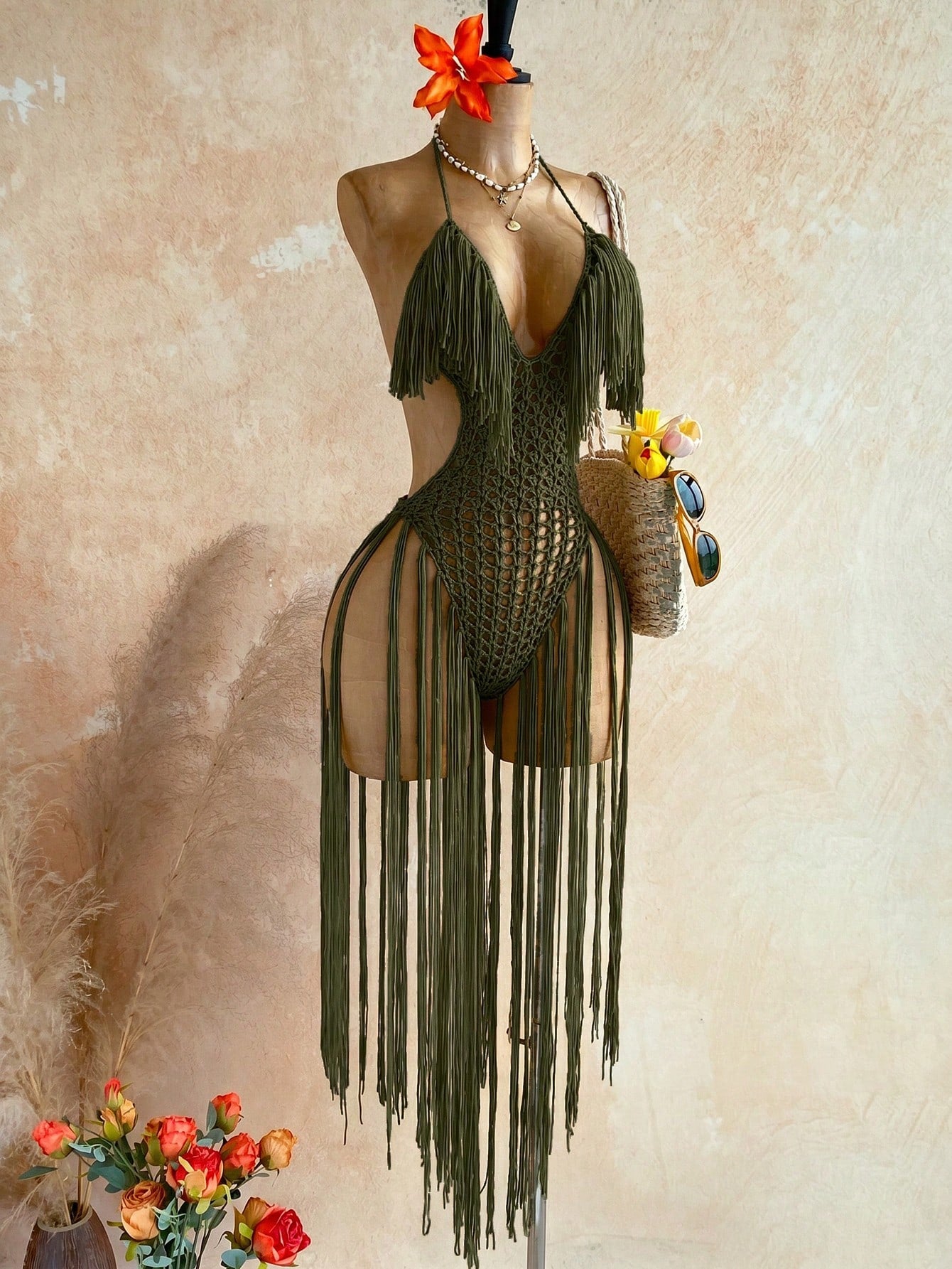 Soleia Women's Tassel Design Halter Neck Casual Vacation Cover-Up Dress - image 4