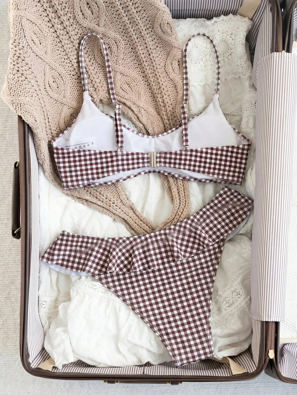 Swim Mod Women's White With Black Polka Dots Print Ruffle Swimsuit