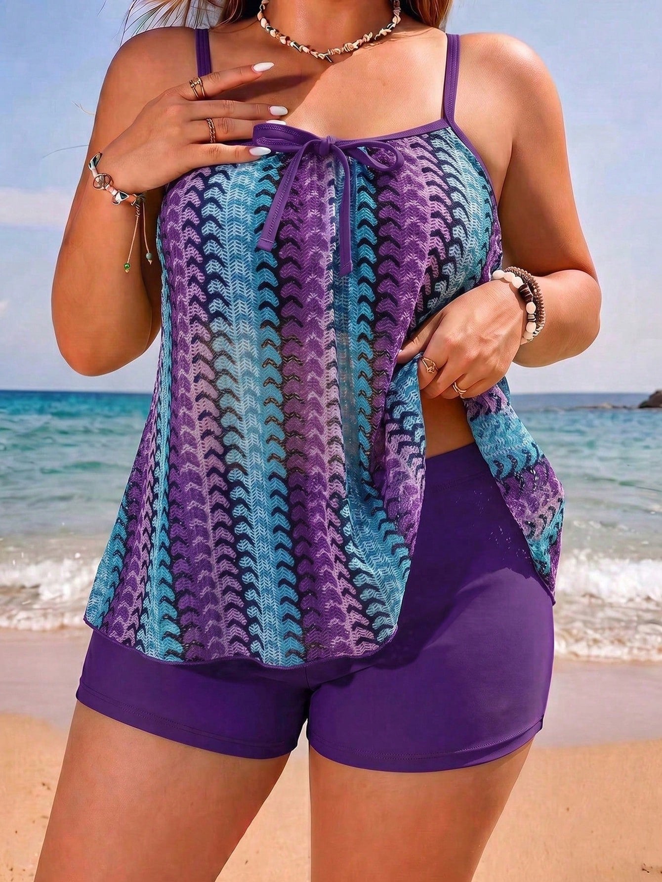 Swim Lushoire New Plus Size Women's Printed Spaghetti Strap Top And