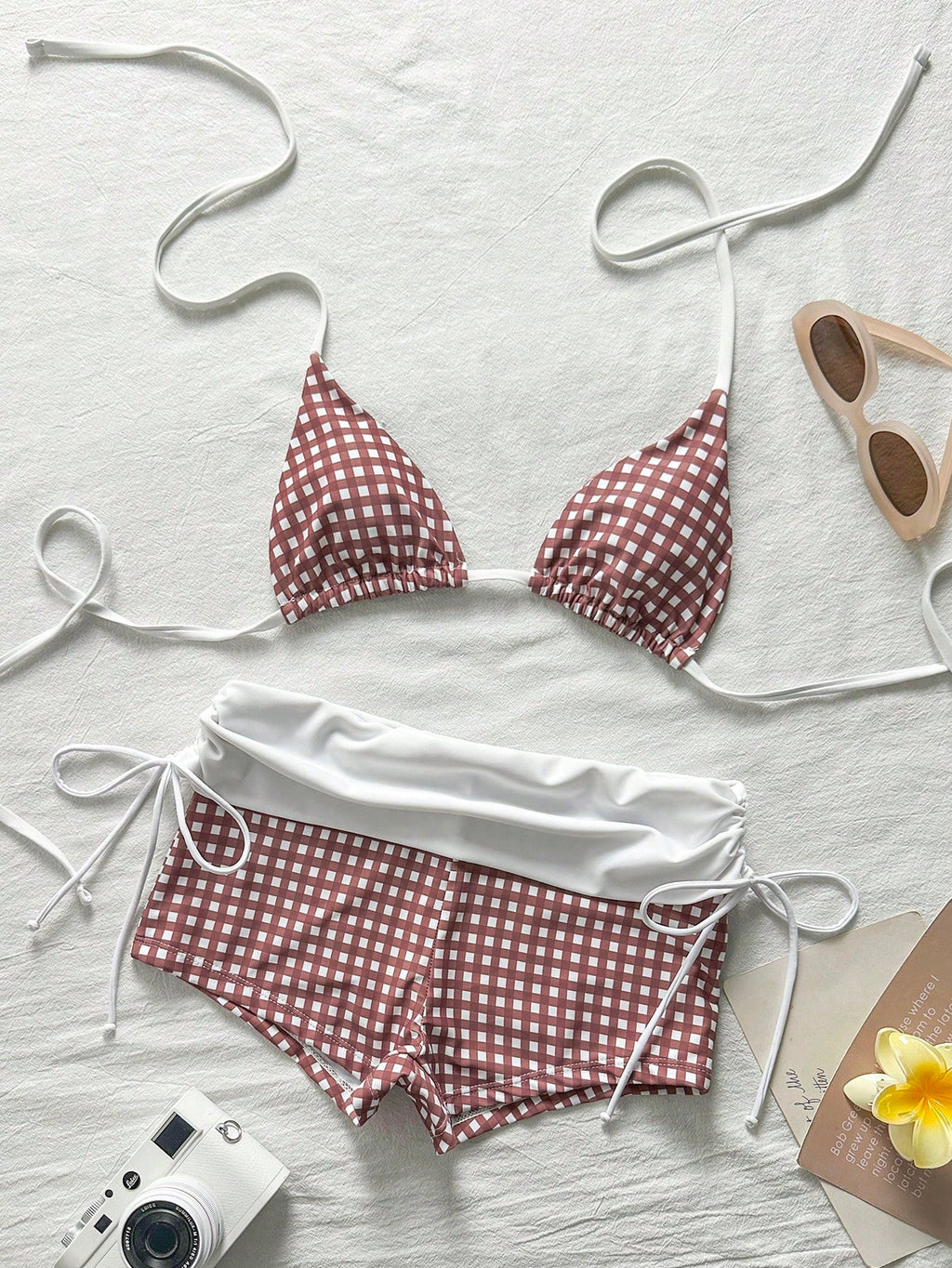 Elavelle Color-Blocked Bikini Set Consisting Of A Neck-Girdle Triangle Cup And High-Waist Wrap Shorts. - image 14