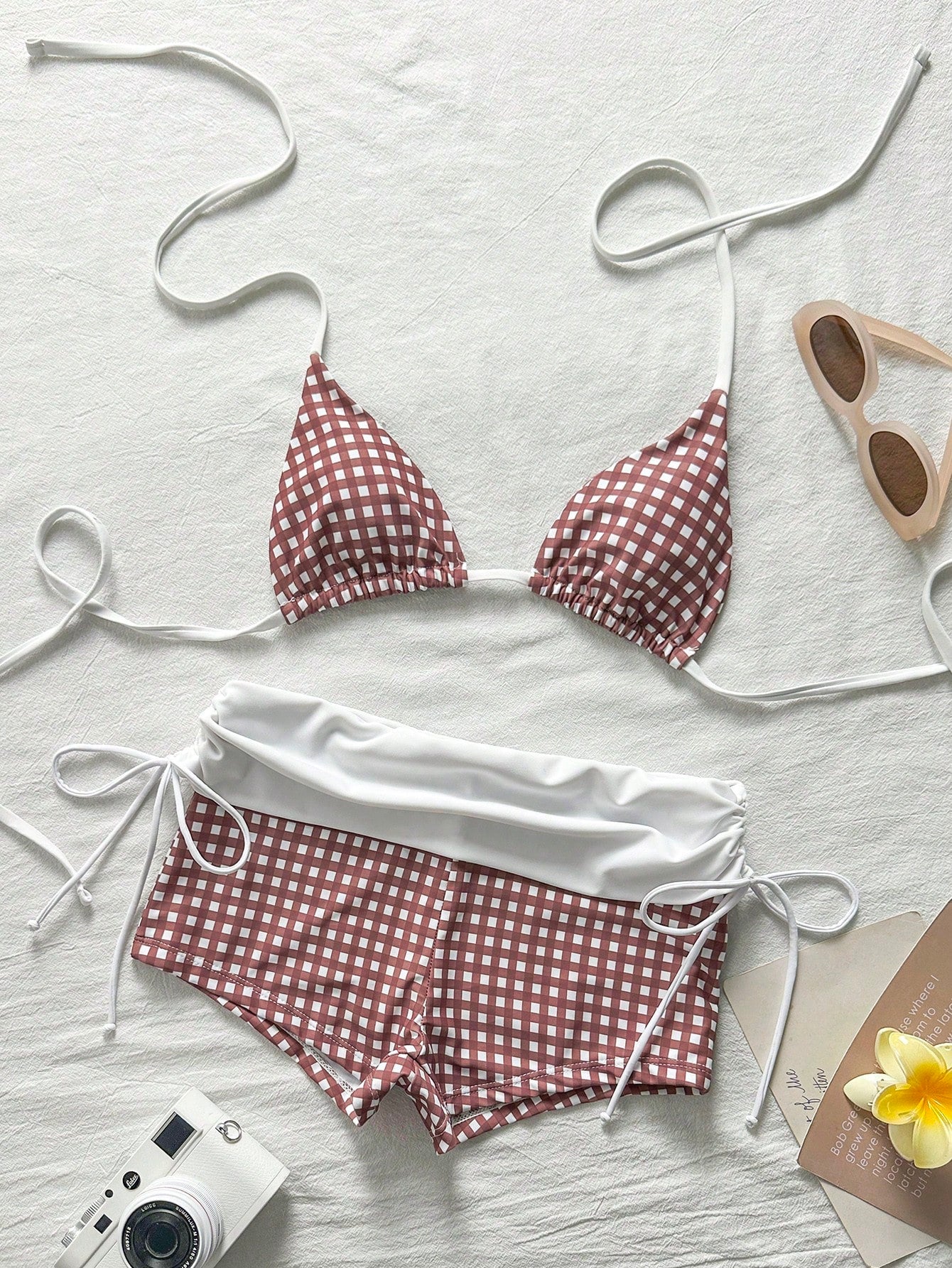 Elavelle Color-Blocked Bikini Set Consisting Of A Neck-Girdle Triangle Cup And High-Waist Wrap Shorts. - image 14