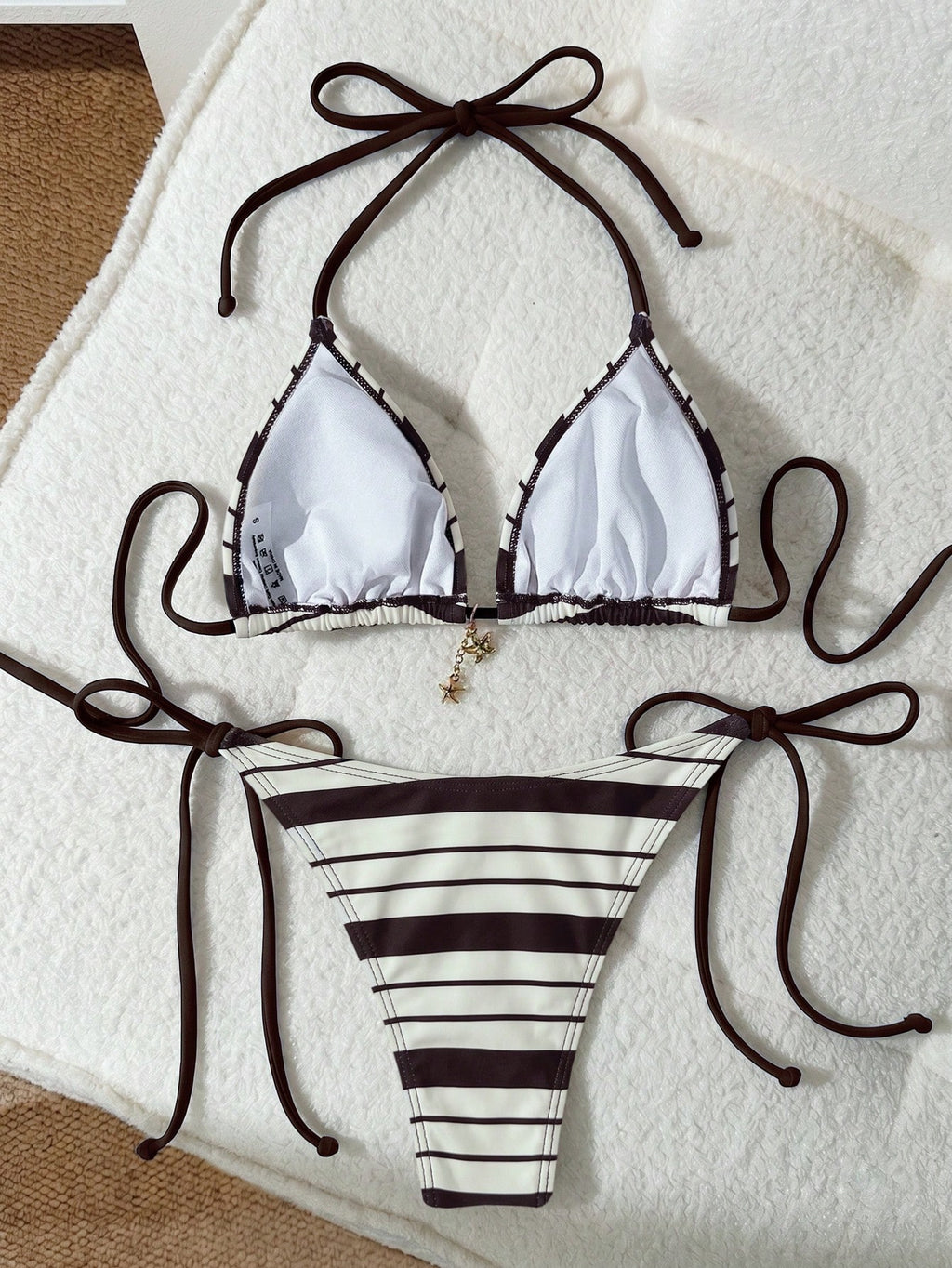Swim Mod Cute Multicolor Women's Halter Tie Back Striped Bikini Set