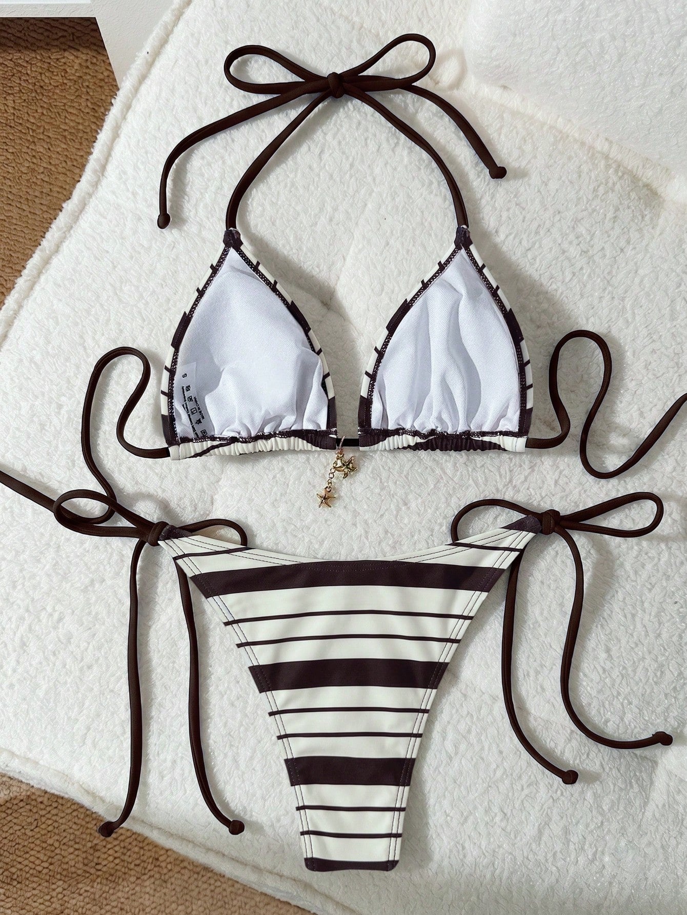 Swim Mod Cute Multicolor Women's Halter Tie Back Striped Bikini Set
