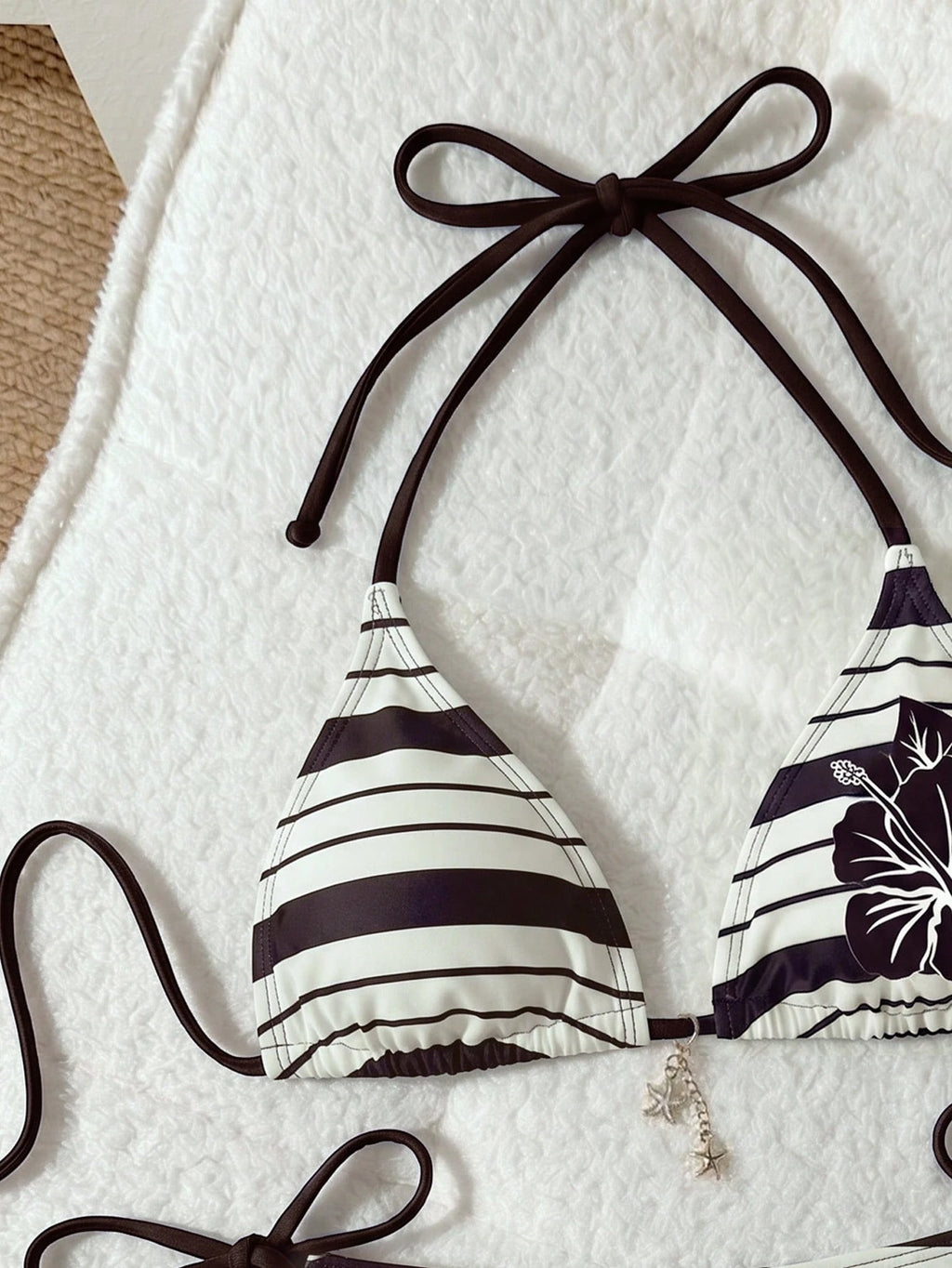 Swim Mod Cute Multicolor Women's Halter Tie Back Striped Bikini Set