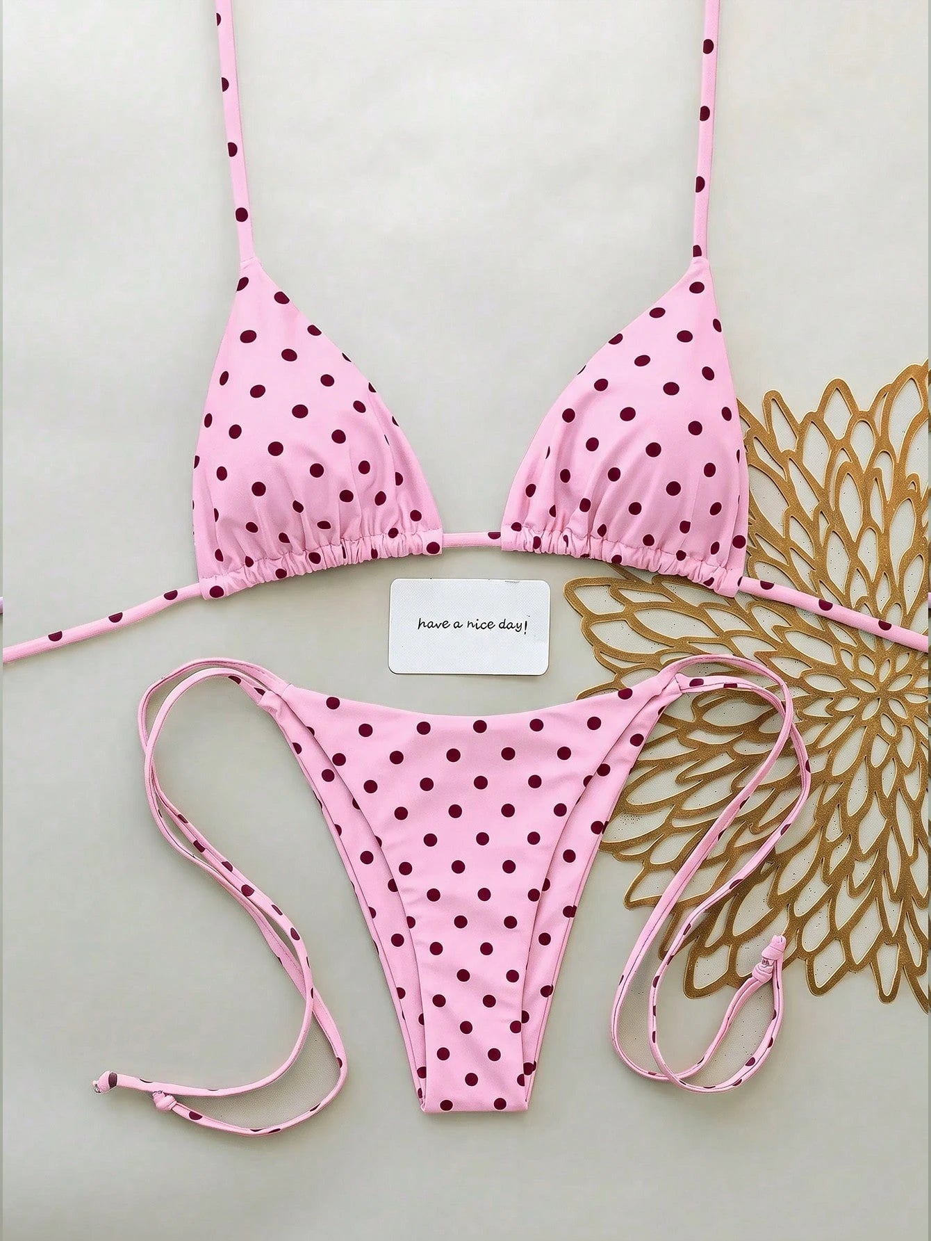 Swim Mod New Arrival Spring/Summer Merlot Colorful Polka Dot Halter