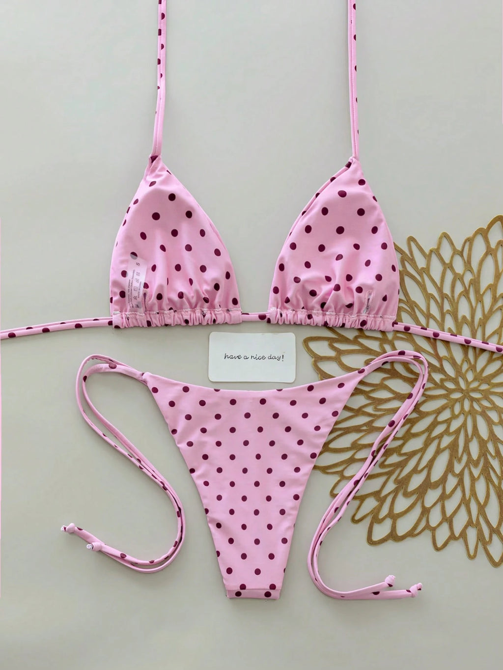 Swim Mod New Arrival Spring/Summer Merlot Colorful Polka Dot Halter