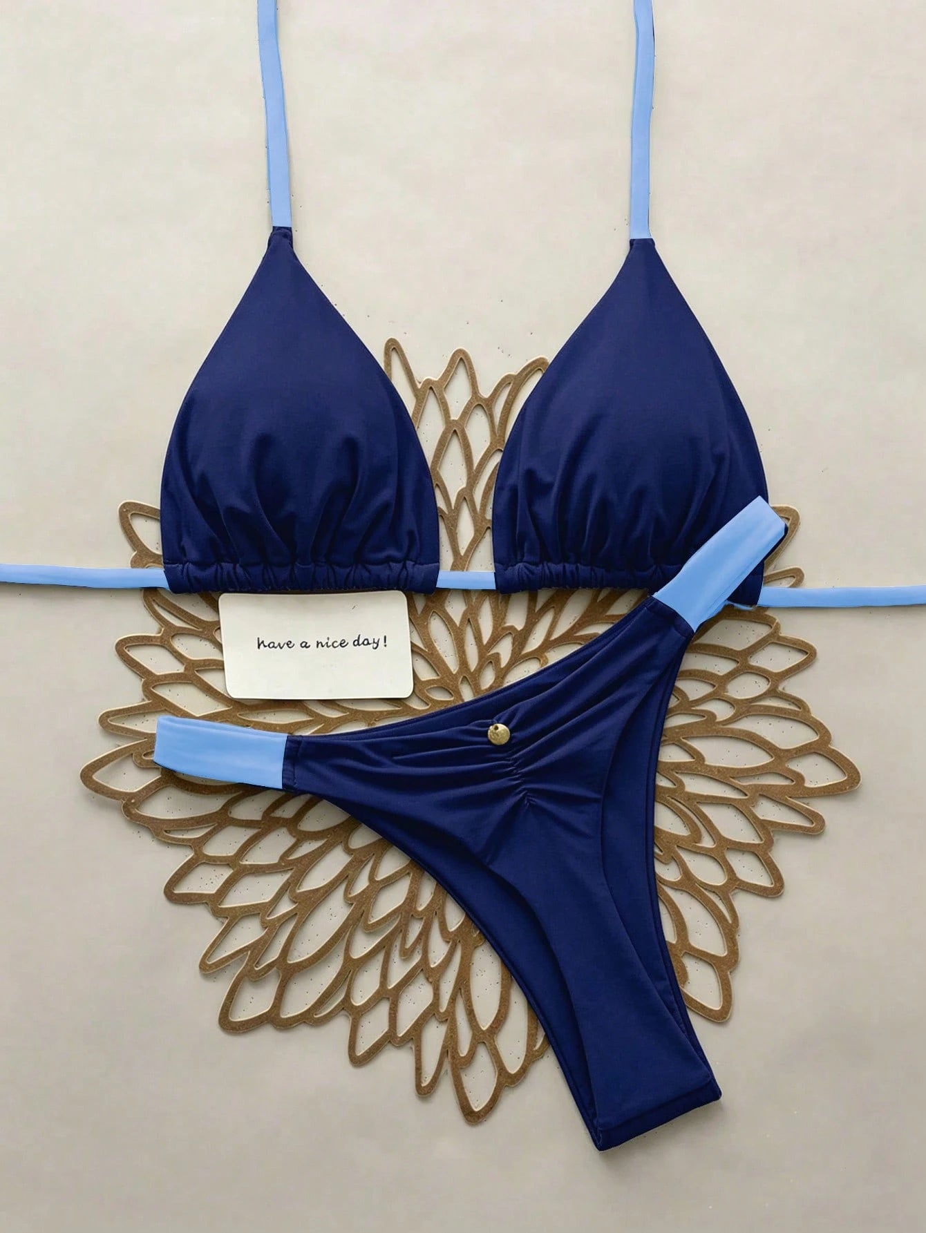 Swim Vcay 2pcs/Set Halter Triangle Cup Bikini Swimwear For Beach Vacation, Spring/Summer - image 14