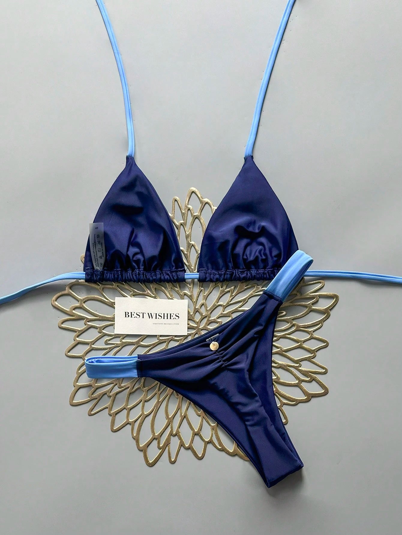 Swim Vcay 2pcs/Set Halter Triangle Cup Bikini Swimwear For Beach Vacation, Spring/Summer - image 15