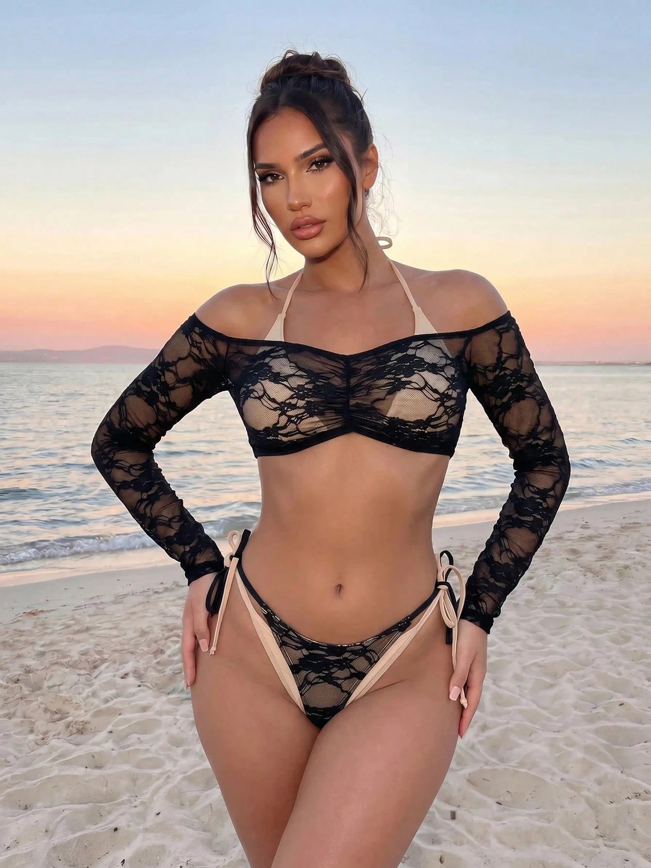 Sirith Women's New Striped Print Viral 3 PiecesSwimsuit Set, Fashionable Sexy Be