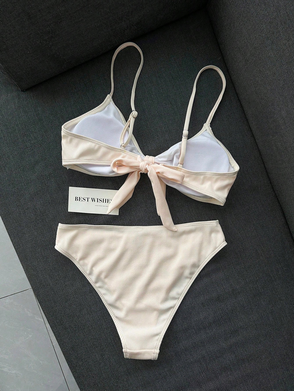Swim Mod Women's 2-Piece Bikini Swimsuit Set, Double Shoulder Straps, Light Pink Ribbed Fabric, Two Pieces - image 5