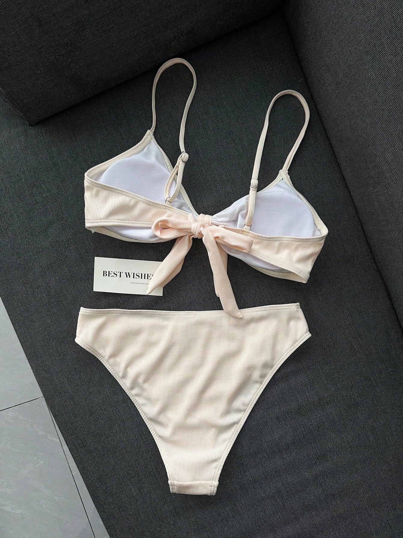 Swim Mod Women's 2-Piece Bikini Swimsuit Set, Double Shoulder Straps, Light Pink Ribbed Fabric, Two Pieces - image 5