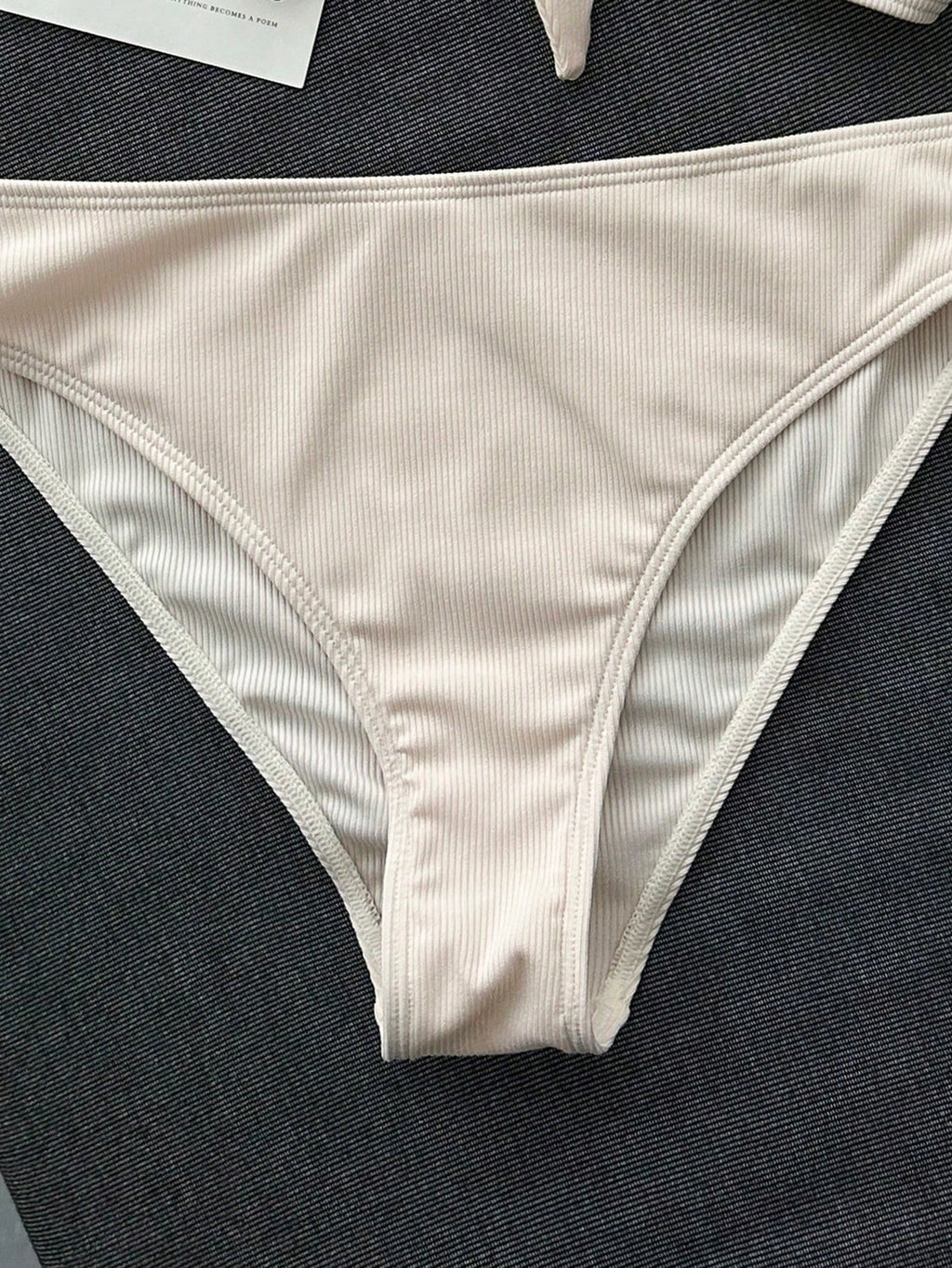 Swim Mod Women's 2-Piece Bikini Swimsuit Set, Double Shoulder Straps, Light Pink Ribbed Fabric, Two Pieces - image 7