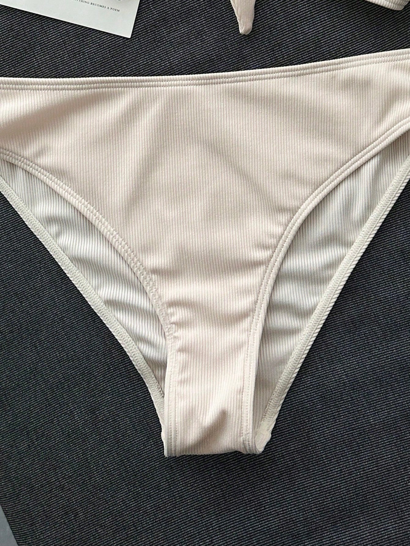 Swim Mod Women's 2-Piece Bikini Swimsuit Set, Double Shoulder Straps, Light Pink Ribbed Fabric, Two Pieces - image 7