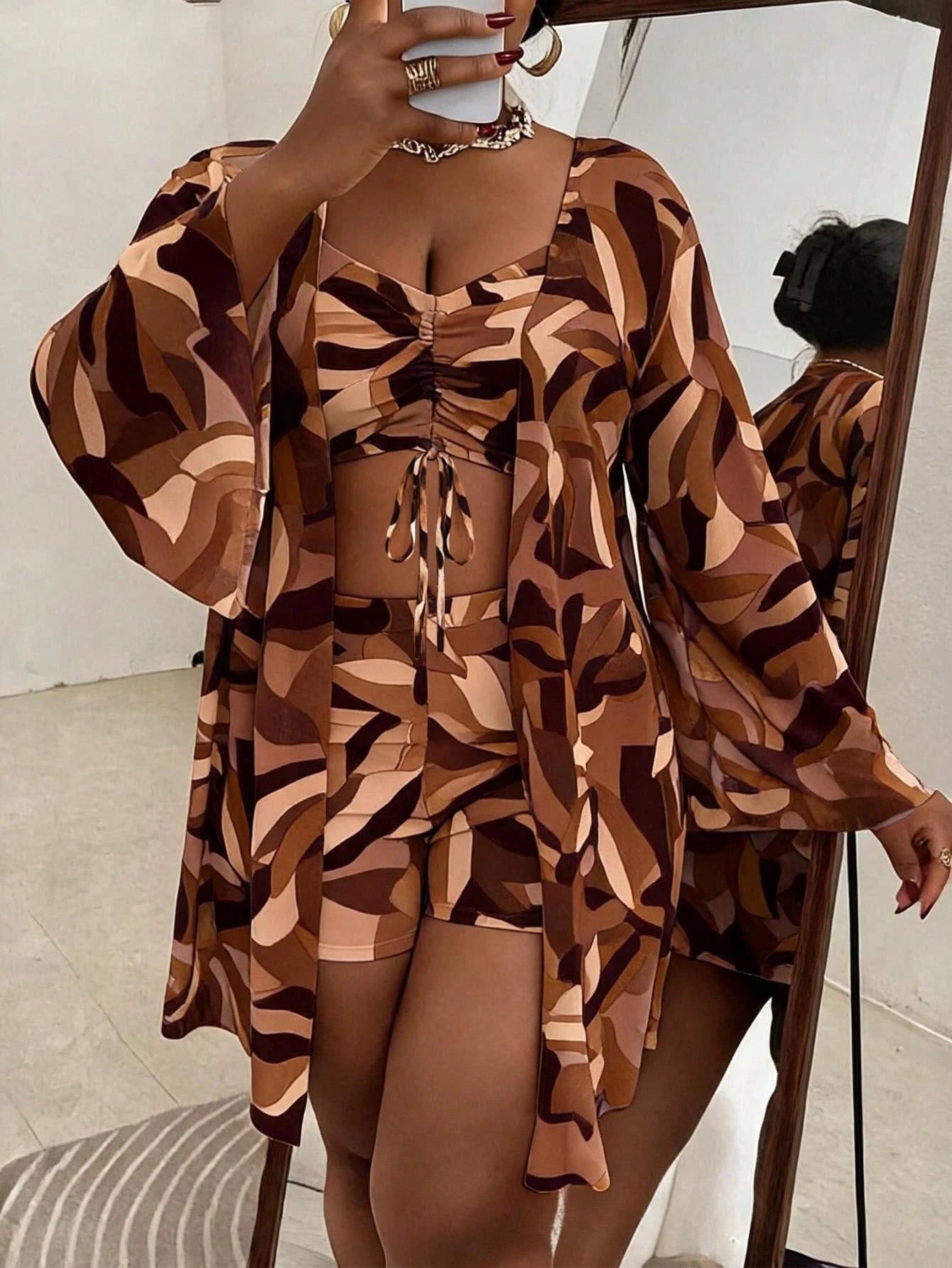 Slaydiva 3pcs Plus Size Swimwear Set, Includes Swimwear, Cover-Up,