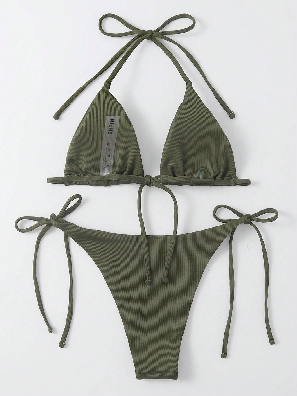 Swim Basics Summer Beach Mono Bikini Set Halter Triangle Bra & Tie