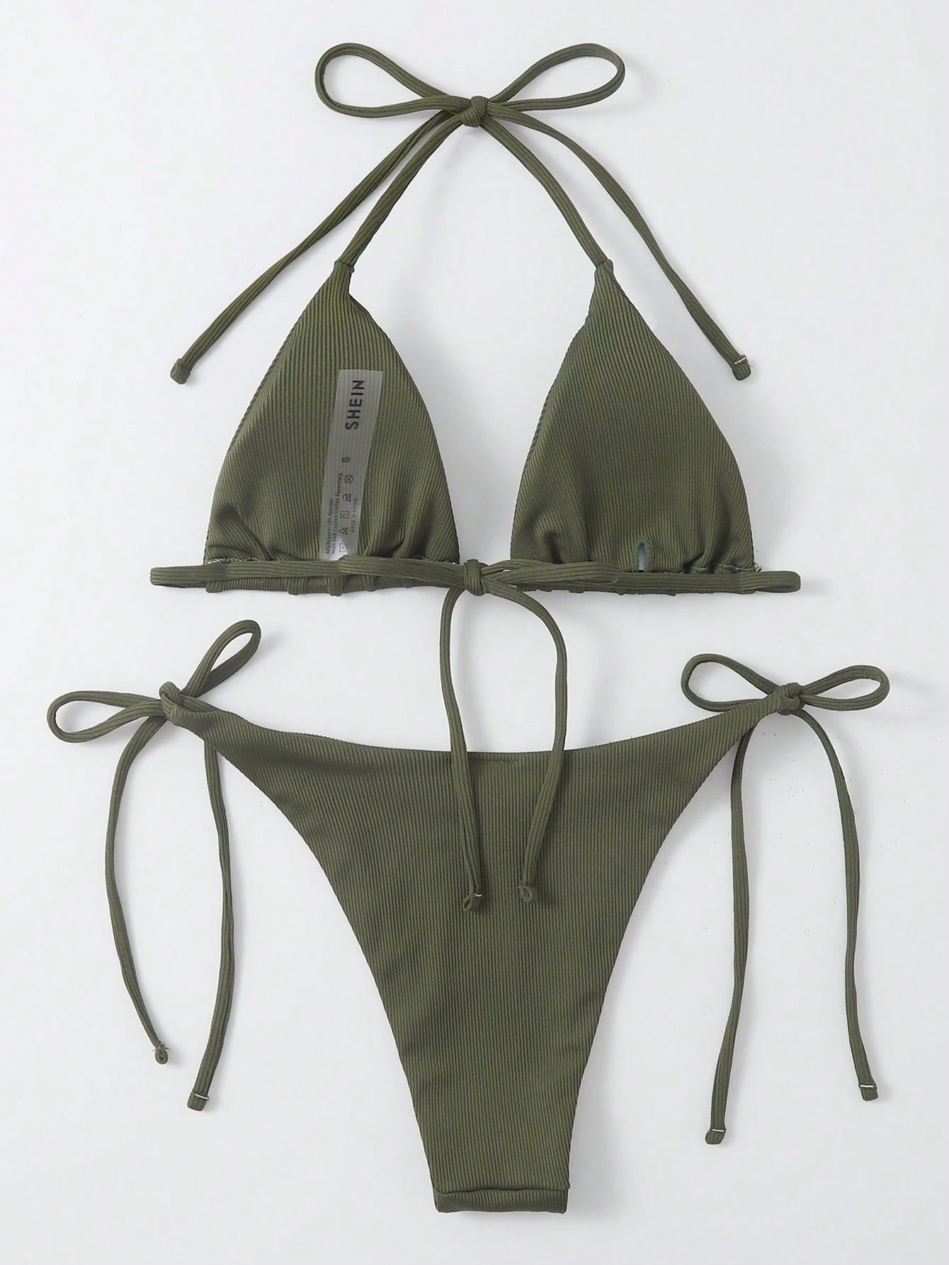 Swim Basics Summer Beach Mono Bikini Set Halter Triangle Bra & Tie