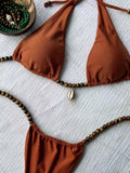 Women's Fashionable Elegant Brown Sexy Beaded Shell Decor Halter