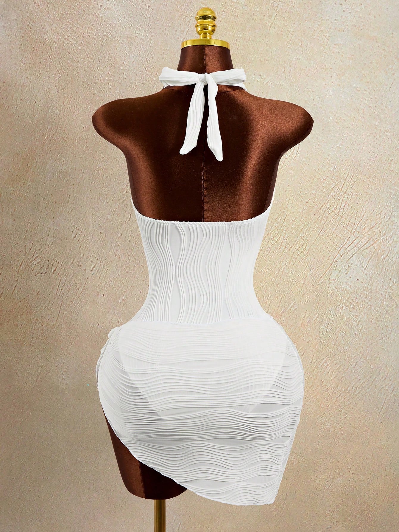 Zestiva Women's One-Piece White Textured Halter Tie Waist Starfish Metal Accent Triangle Hem Skirt - image 2
