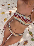 Swim Vcay Women's Sexy Halter Beaded 2 Pieces Swimwear, Elegant