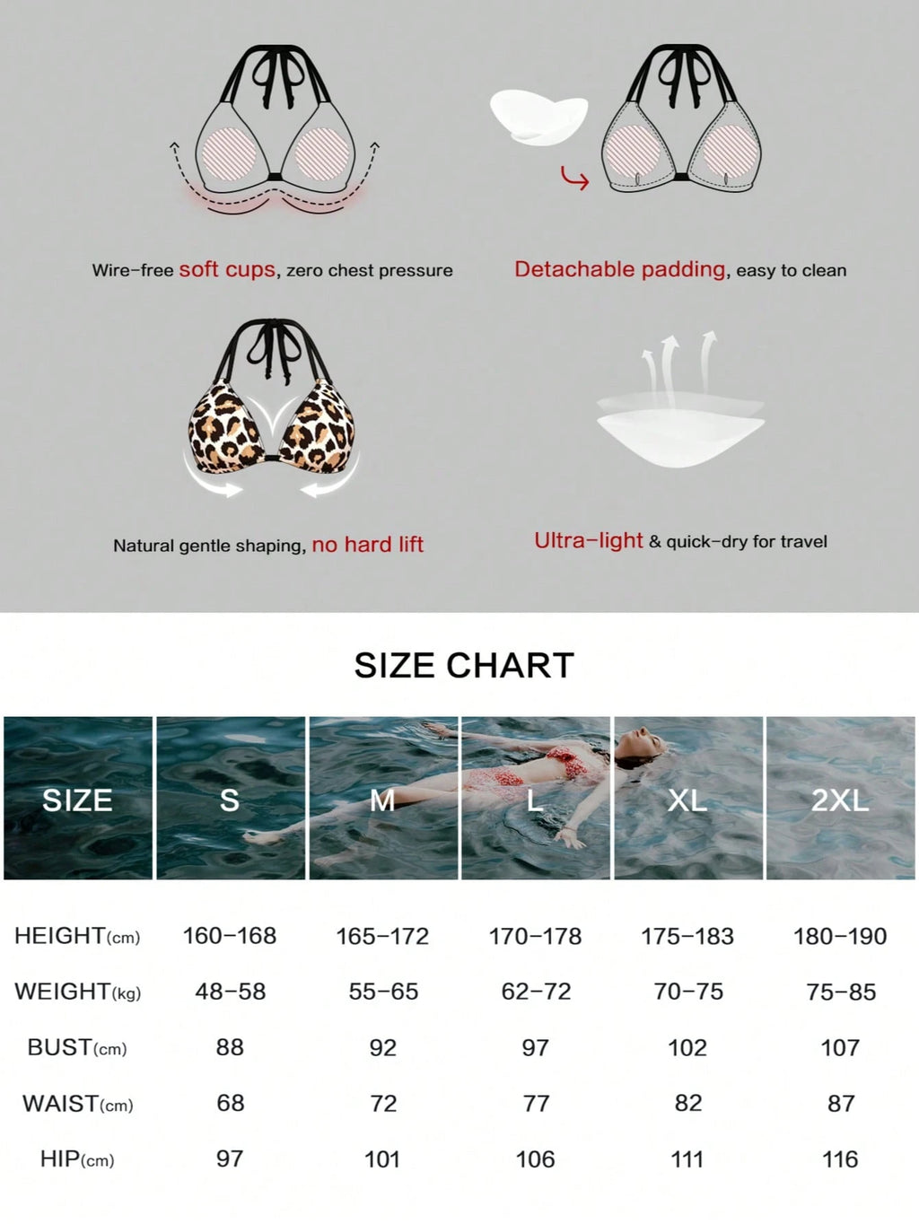 Women's Sexy Halter Bikini Set With Leopard Print Swimwear For Casual