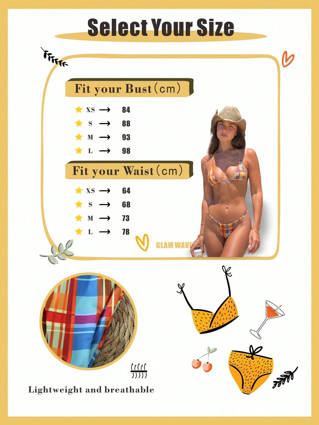 Women's Retro Dopamine Plaid Halter Bikini Set, 2026 Spring/Summer