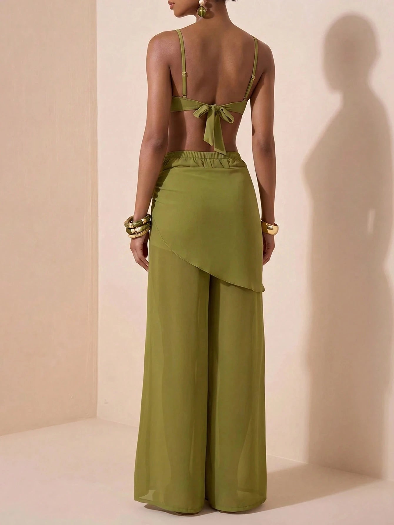 Zivah 2026 New Arrival Elegant Vacation 3 Pieces Set: Casual Swimwear Top, Short Wrap Skirt, And Wide-Leg - image 2